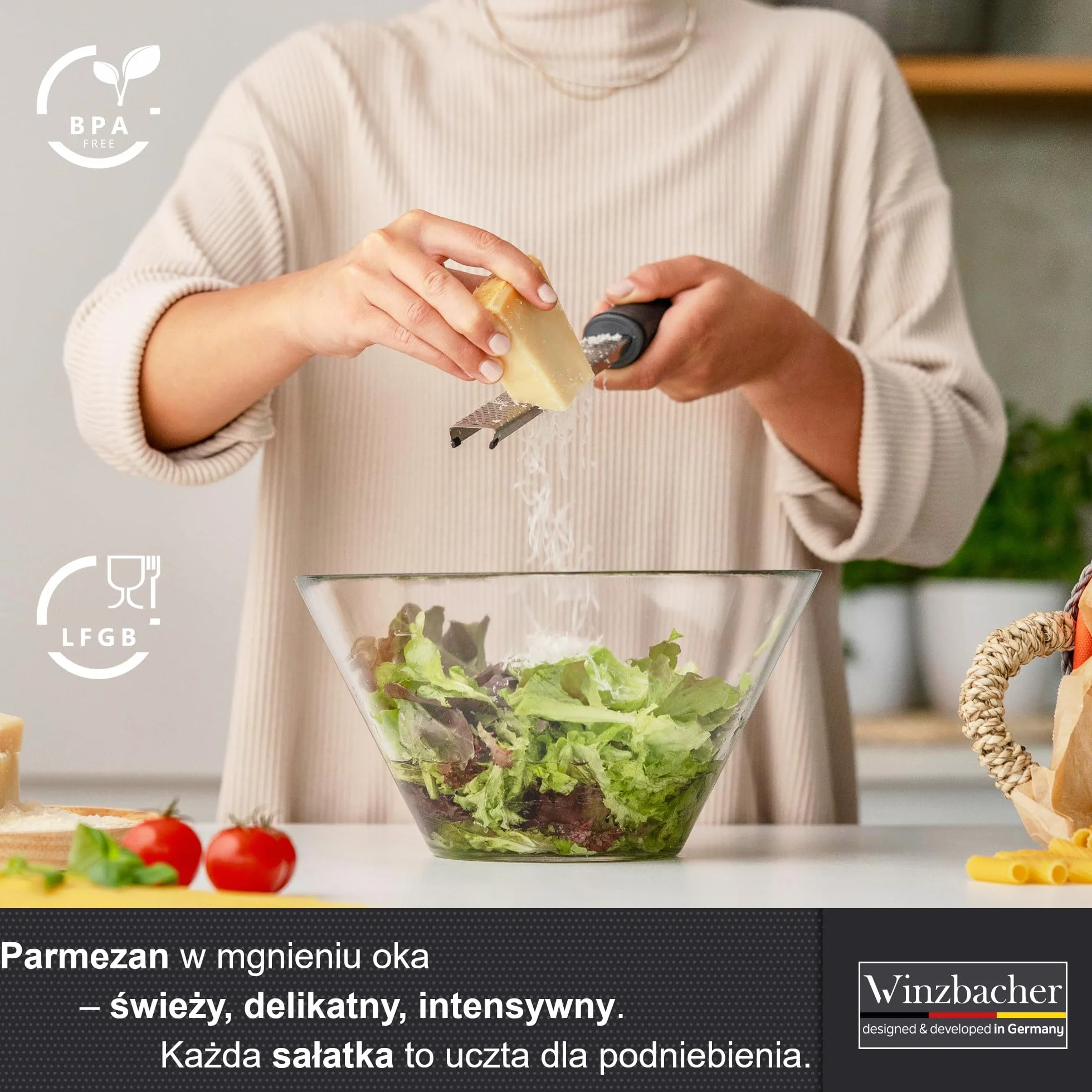 Winzbacher Premium Zester – tarka do parmezanu, cytryny, gałki muszkatołowej i imbiru ze stali nierdzewnej