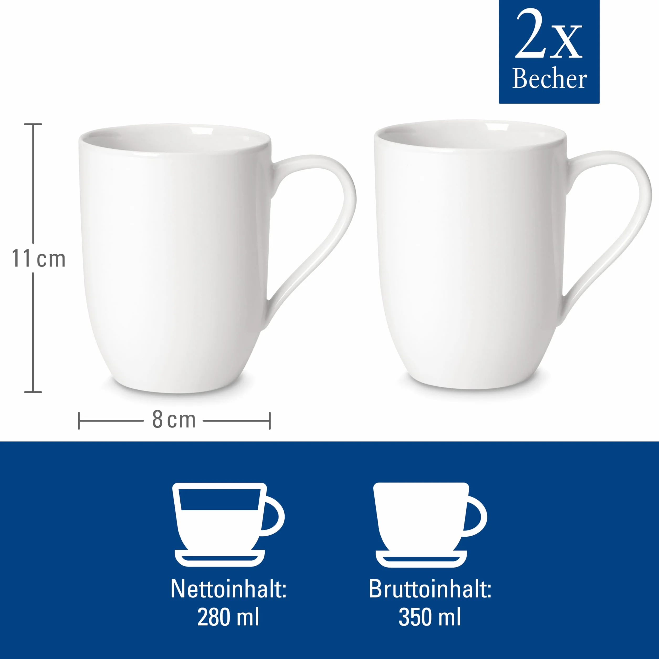 Villeroy und Boch - For Me filiżanki do kawy 340 ml, uniwersalny talent, porcelana premium, nadają się do mycia w zmywarce, kuchenki mikrofalowej, białe, 2 sztuki (1 opakowanie)