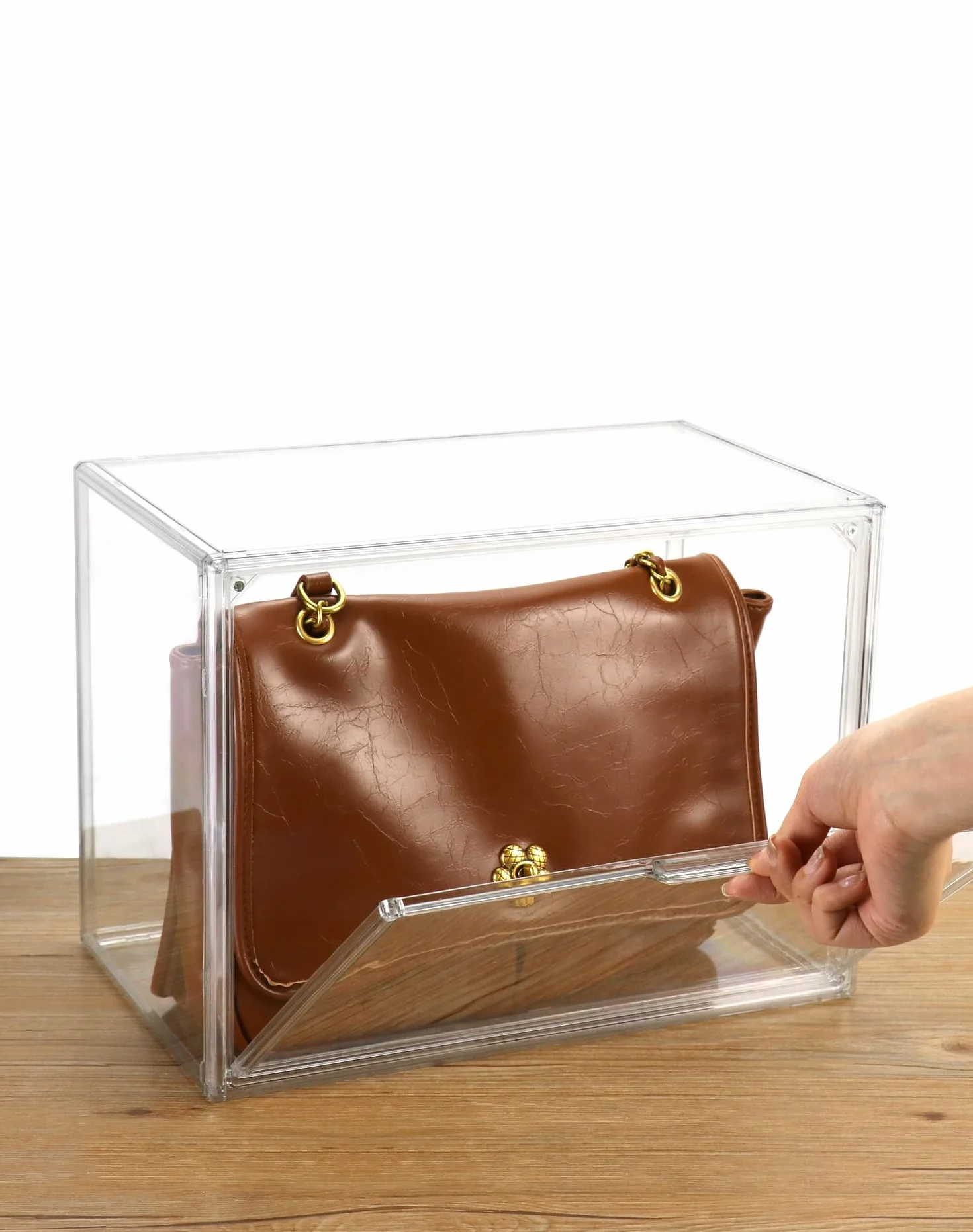 QWORK® 2 opakowania przezroczyste pudełko ekspozycyjne, przechowywanie torebek, stosowany organizer do przechowywania, do torebki, butów, zabawek, torebki na ramię, 36X22X27cm