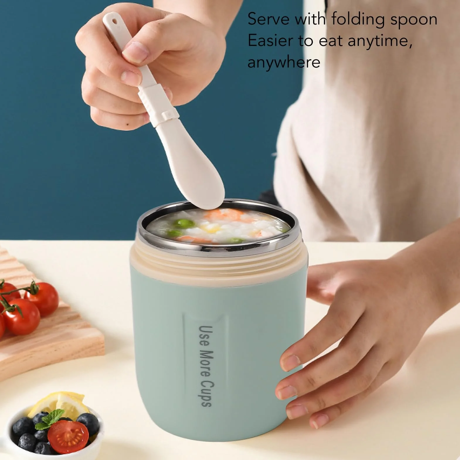 Qcwwy Izolowany słoik na zupę ze stali nierdzewnej, pojemność 500 ml, szczelny pojemnik na lunch dla dzieci, przenośny izolowany kubek na żywność na zewnątrz, piknik, podróż (miętowy zielony)