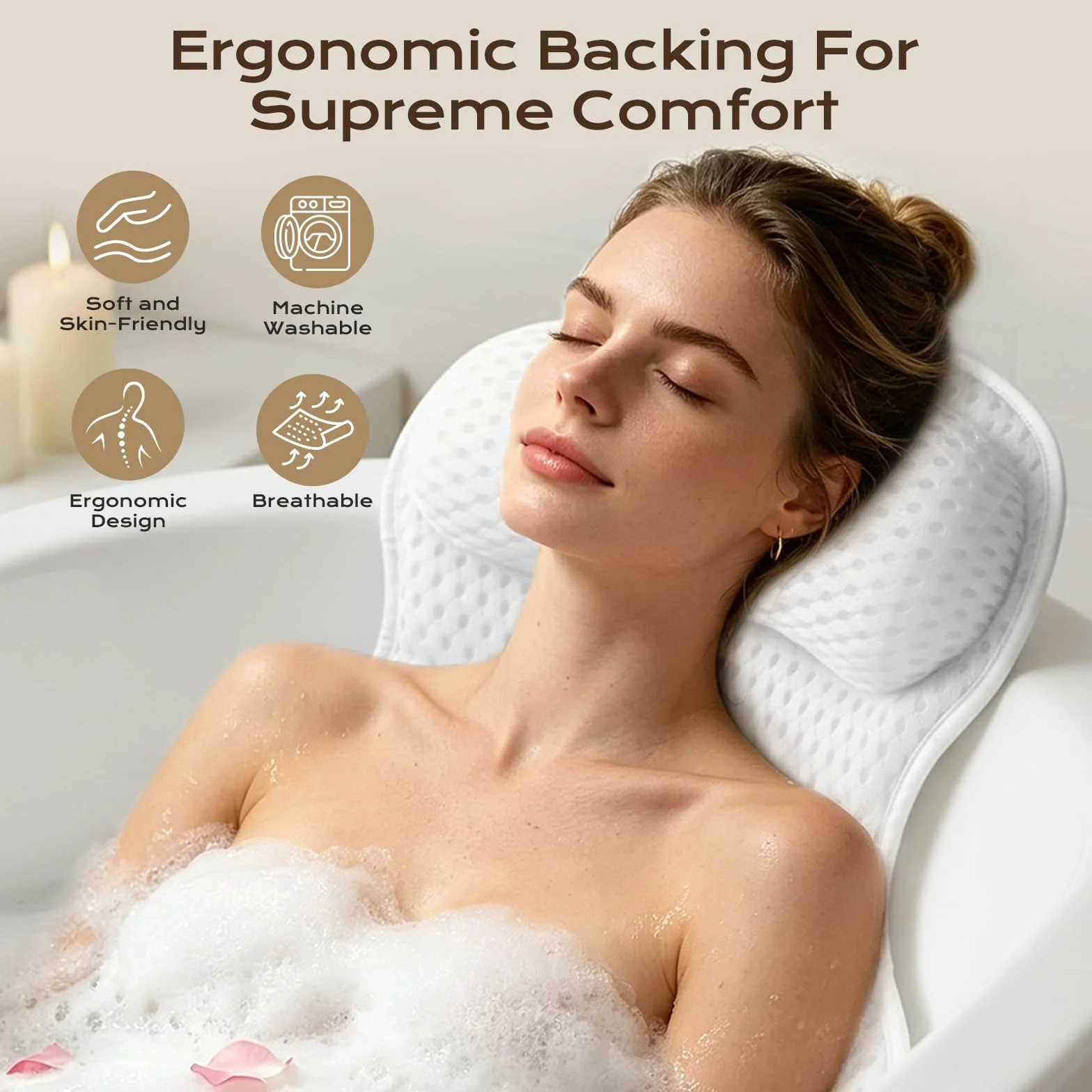 Flintronic Poduszka do kąpieli, luksusowa poduszka do wanny 4D na głowę, szyję, ramiona i plecy, ergonomiczna, oddychająca siatkowa poduszka do wanny SPA z 6 mocnymi przyssawkami, pasuje do wszystkich