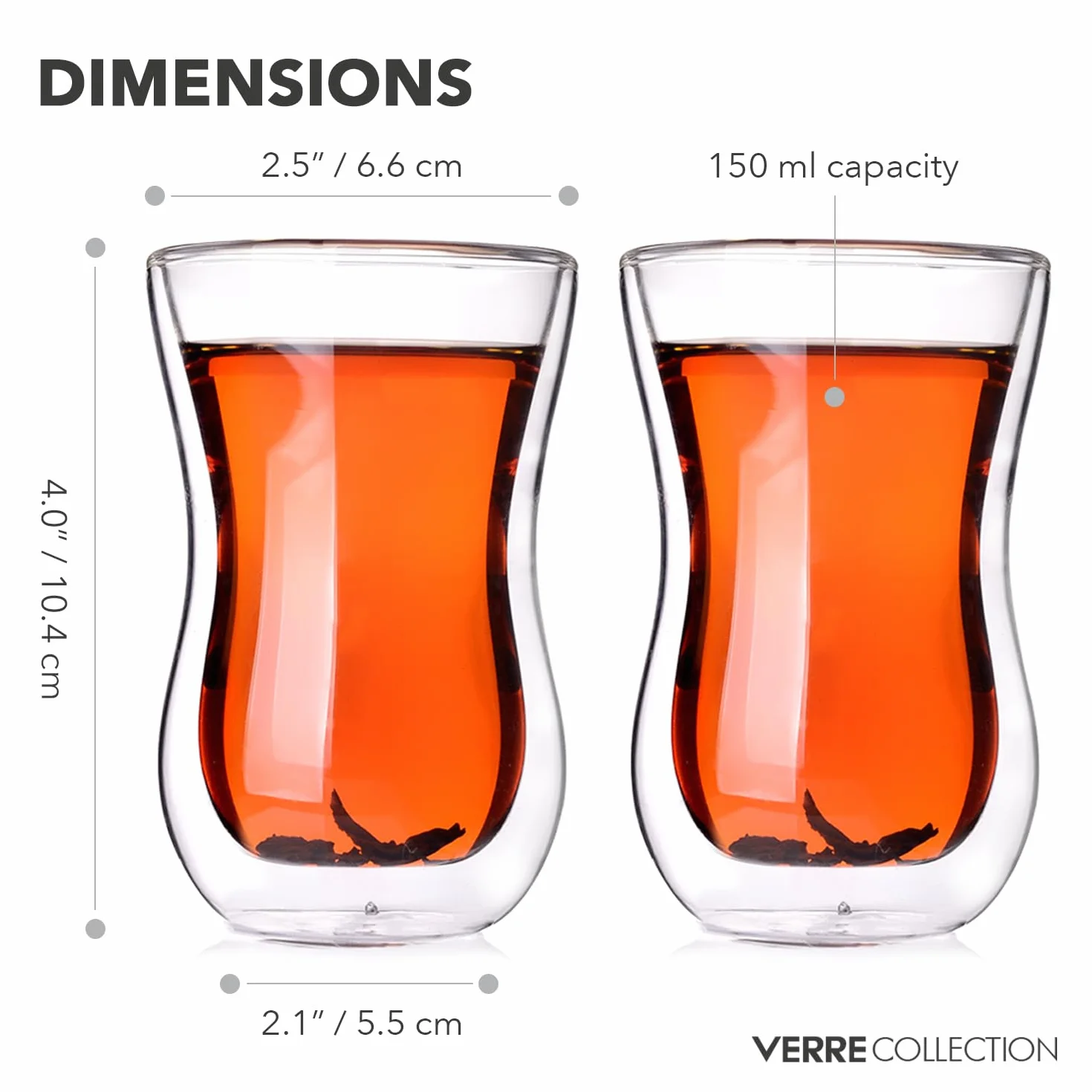 Verre Collection Tureckie kubki do herbaty, podwójne ścianki, 120 ml, zestaw 2 szt., turecki zestaw do herbaty, izolowane, szklane kubki do herbaty, odporne na wysokie temperatury