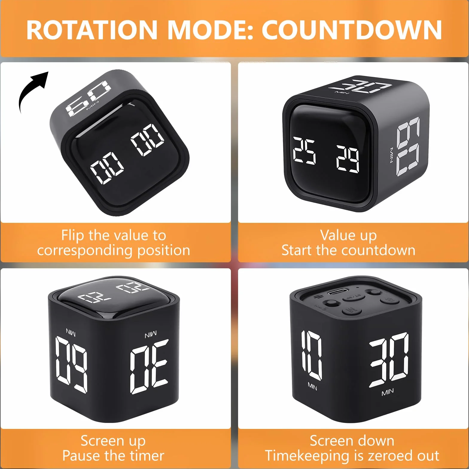 Cuteefun Pomodoro timer cyfrowy obrotowy Cube timer 5/10/30/60 minut odliczanie z wibracjami