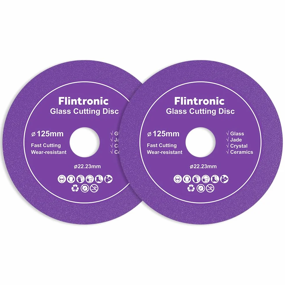 Flintronic 2 szklanej tarczy tnącej, 125 płytek diamentowych, diamentowa tarcza tnąca, tarcza do płytek, porcelana, jadeit, granit, szkło (125 x 22,23 mm)