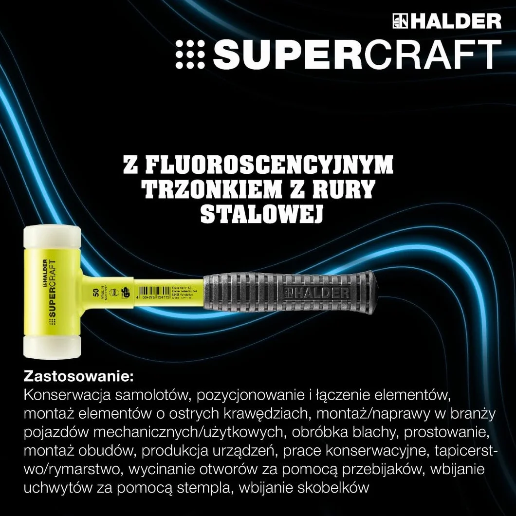 Halder 3377140 młotek z nietłukącym się uchwytem z rury stalowej, żółty, 40 mm