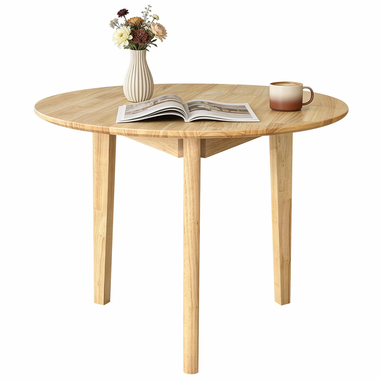 QLLY okrągły stół jadalniany ze stałego drewna, stół kuchenny, drewniany stół, płaskie nogi (Naturalny, 80 cm / 31.49")
