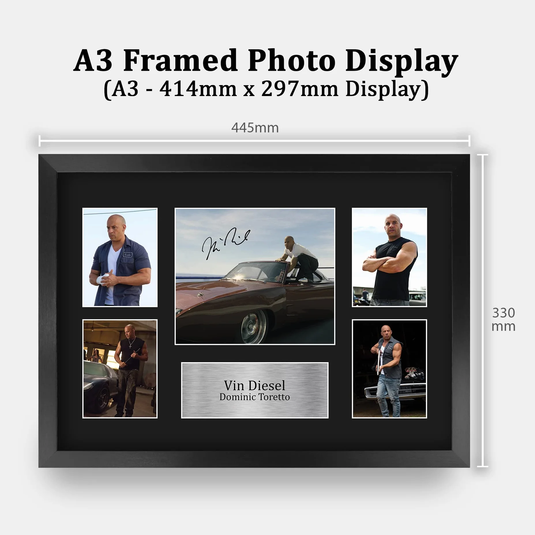 HWC Trading FR A3 Vin Diesel Fast and Furious Dominic Toretto Prezenty Drukowane Podpisane Autografy Dla Fanów Pamiątek Filmowych - A3 Oprawiony