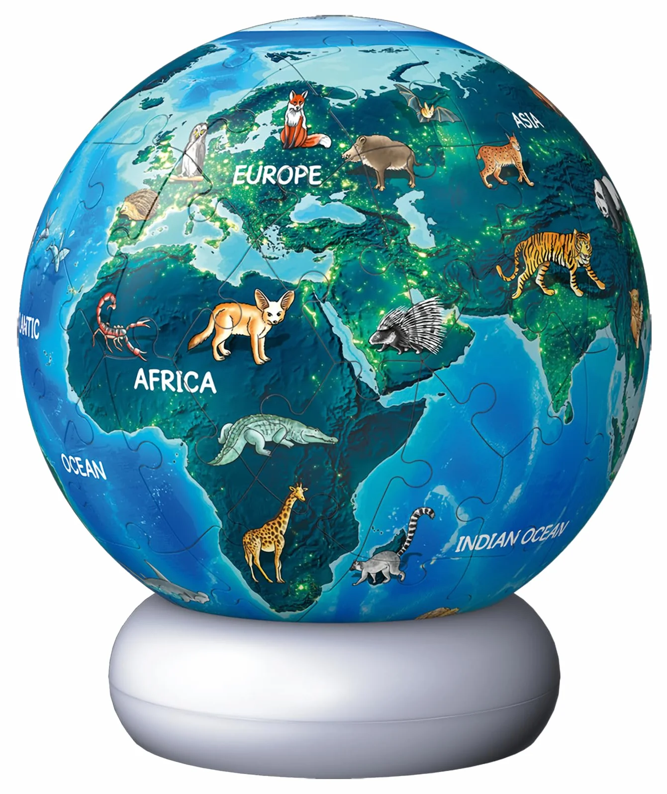 3D Puzzle-Ball Nachtlicht Erde mit Tiermotiven: Erleben Sie Puzzeln in der 3. Dimension!