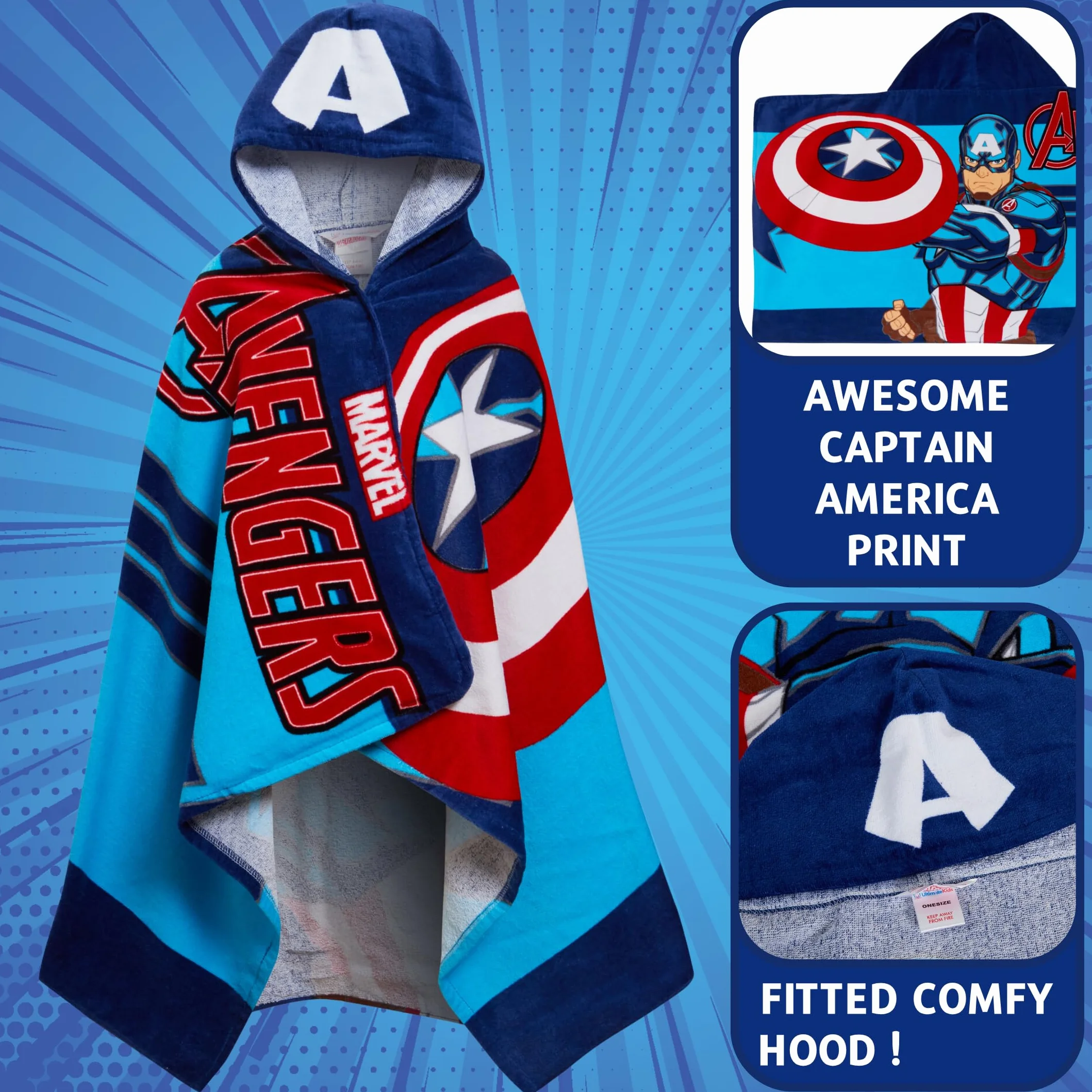 Ręcznik z kapturem Kapitan Ameryka 100% bawełna Marvel Avengers Ponczo Dla Dzieci Ręcznik kąpielowy na plażę Ręcznik kąpielowy na basen Okrycie ciepłe Ręcznik kąpielowy na pływanie Chłopięcy płaszcz