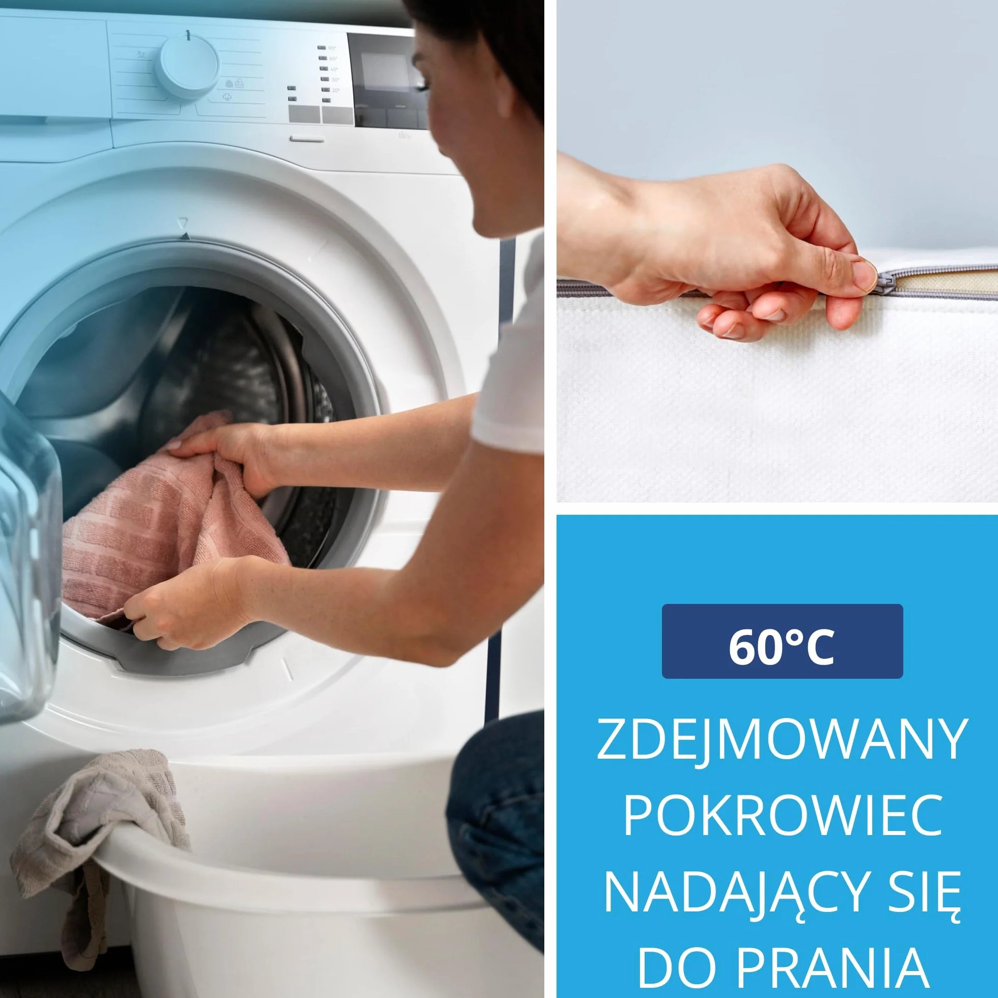 Topper na materac 120x200 cm z pianki memory | Wysokość 6 cm | Dwustronny model | Paski mocujące | Pokrowiec z zamkiem | OEKO-TEX | Made in EU | Nakładka na materac do każdego łóżka