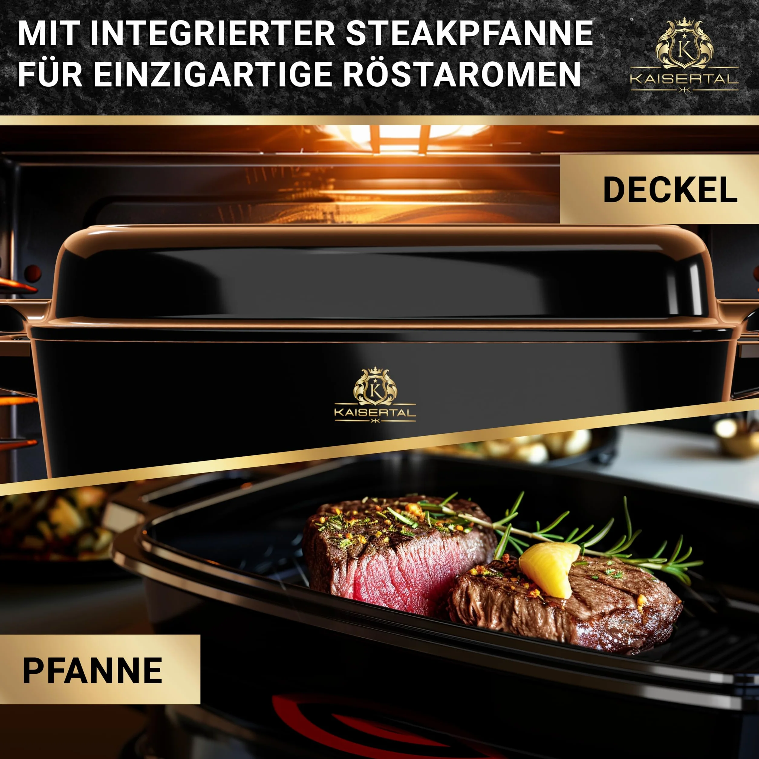 KAISERTAL 28 cm emaliowane żeliwo garnek do pieczenia – 6 l żeliwny garnek owalny nadaje się do piekarnika – 7 kg brytfanna z pokrywką indukcyjna – garnek do duszenia z pokrywką