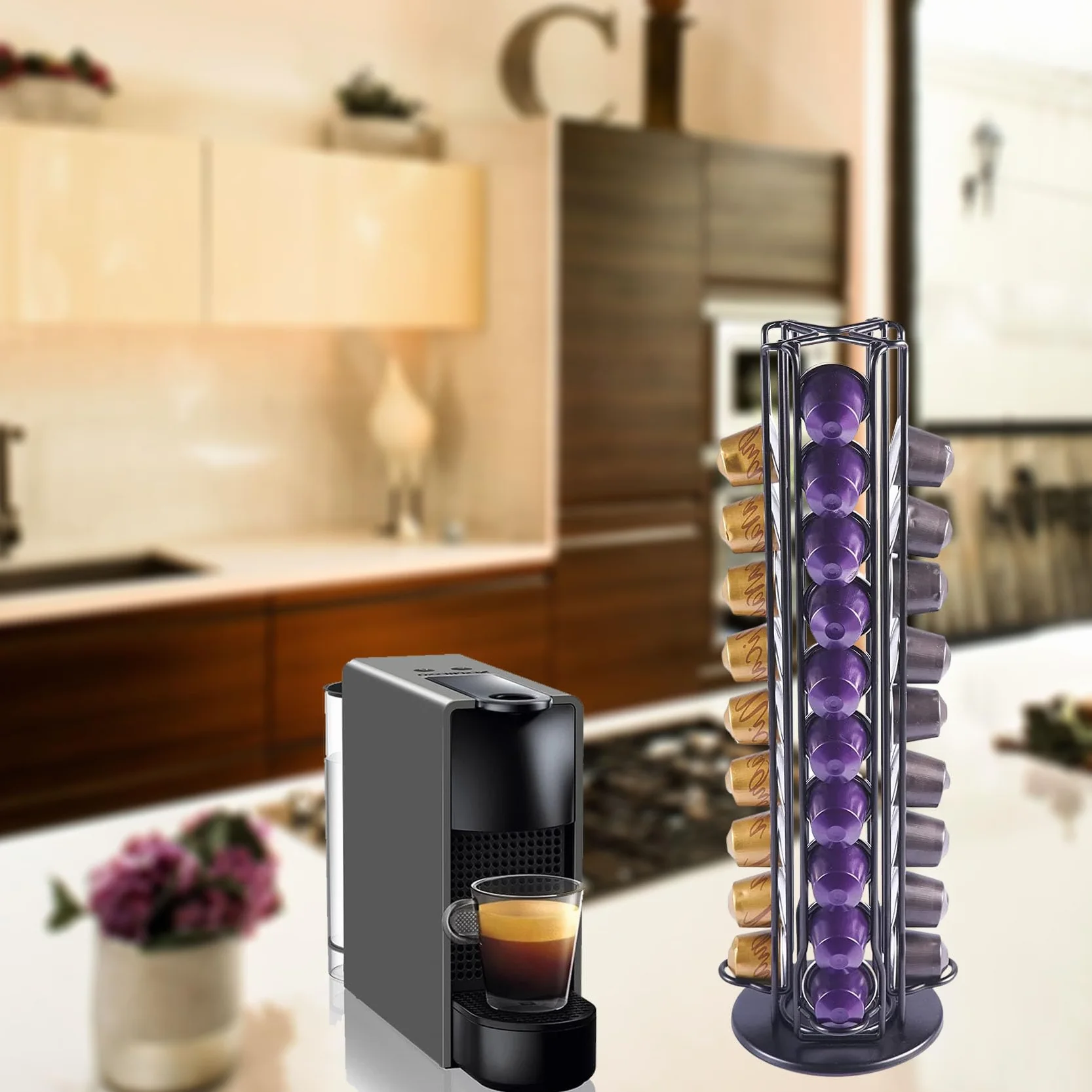 Obrotowy uchwyt na kapsułki do kawy Nespresso 40 kapsułek OriginalLine stojak czarny