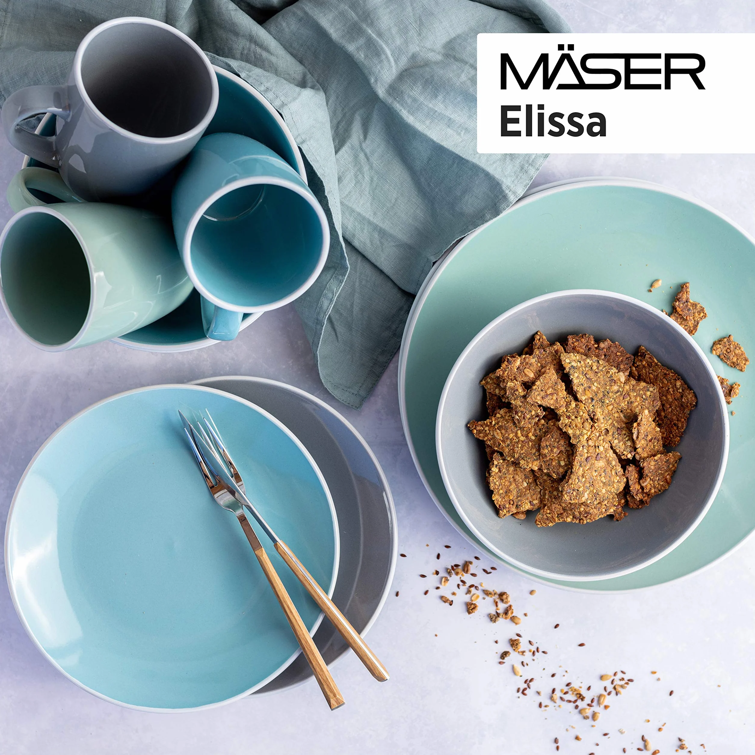 MÄSER 931845 seria Elissa nowoczesny zestaw naczyń dla 6 osób w kolorze zielonym z białą krawędzią, 24-częściowy serwis łączony, kamionka