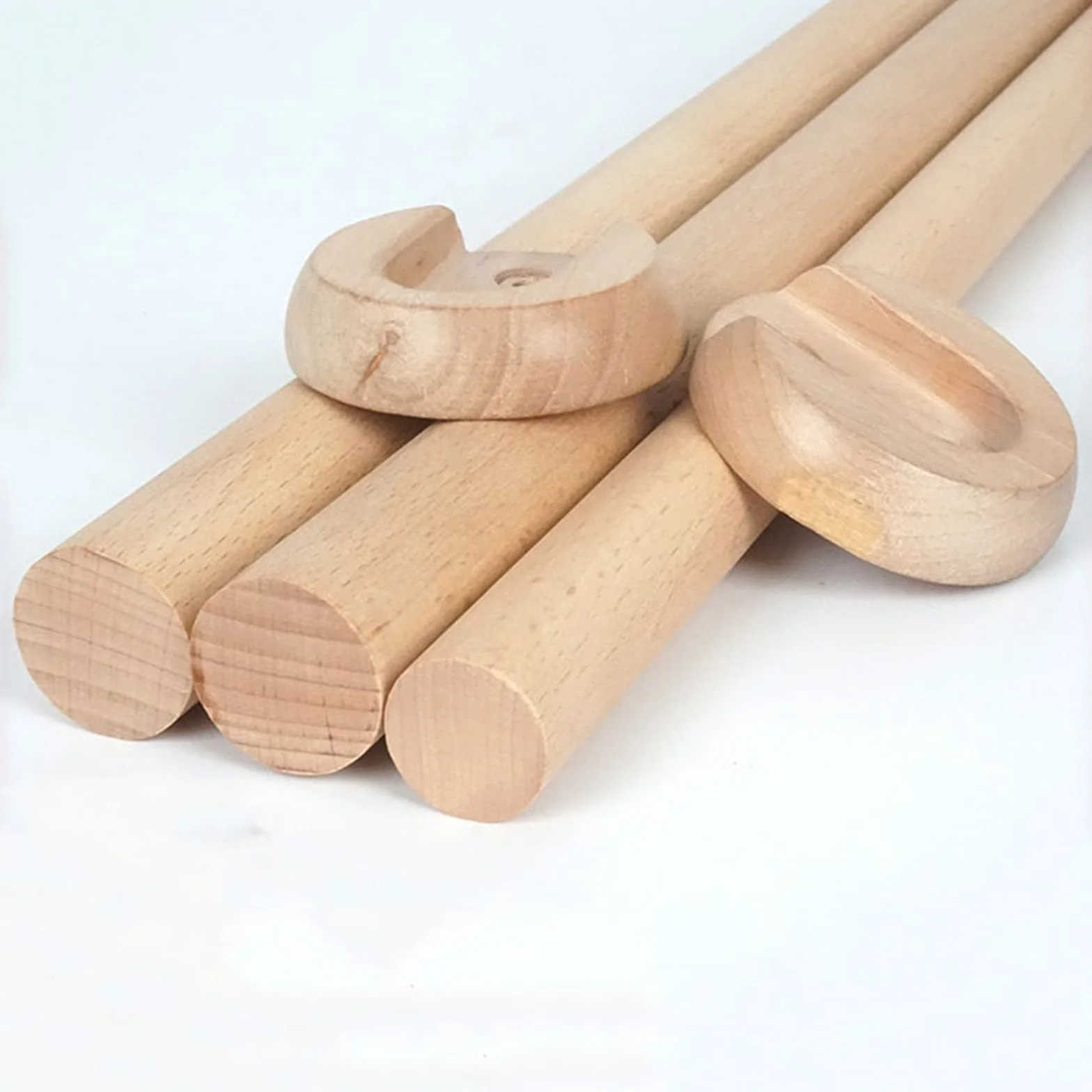 Drewniany, okrągły pręt do szafy do zawieszania ubrań, wysokiej jakości, drążek do szafy, poprzeczny, drążki do wieszania ubrań, naturalne drewno, drążek do szafy z podpórkami końcowymi (D3 cm, dł. 60