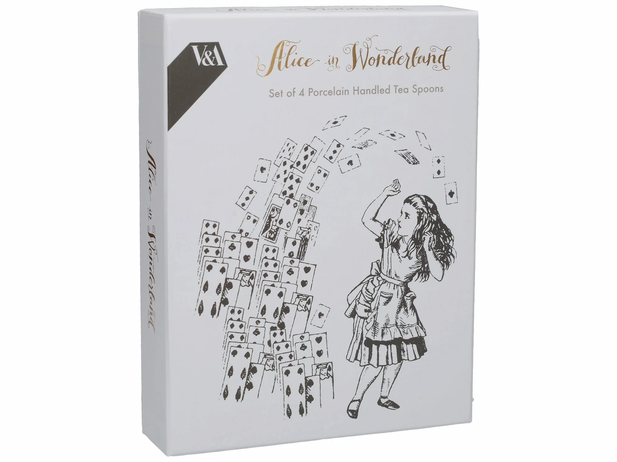 V&A Alice in Wonderland łyżeczka do herbaty ze stali nierdzewnej z dekoracyjnymi porcelanowymi uchwytami, 15,5 cm (6 cali) – biała