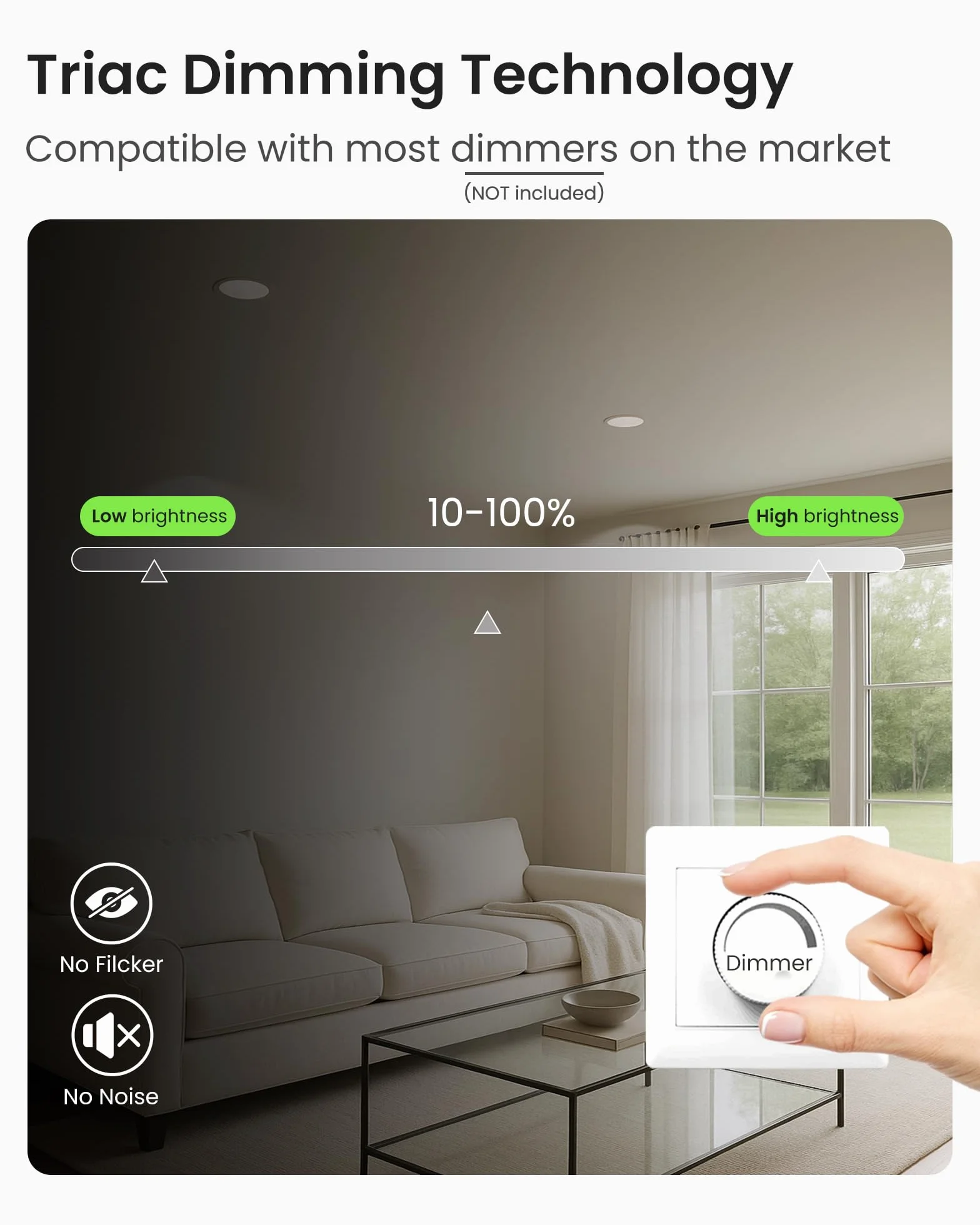 ALUSSO Wodoodporny IP65 Wbudowany Ściemniany Punkt LED 230V 10W 800lm Oświetlenie Sufitowe 3000K 4000K 5700K Regulowany Wbudowany Reflektor do Łazienki i Salonu, Opakowanie 6szt., Okrągły, Biały