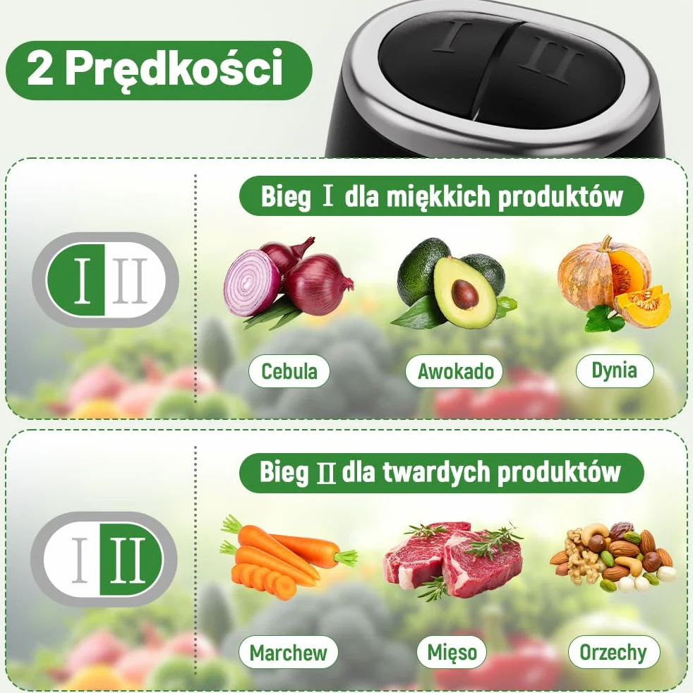 OUSFOT Elektryczny Siekacz do Zywności, 1,8L blender,500W Siekacz,Mini Elektryczny ze Szklaną Miską do Warzyw,Owoców,Mięsa,Kuchni