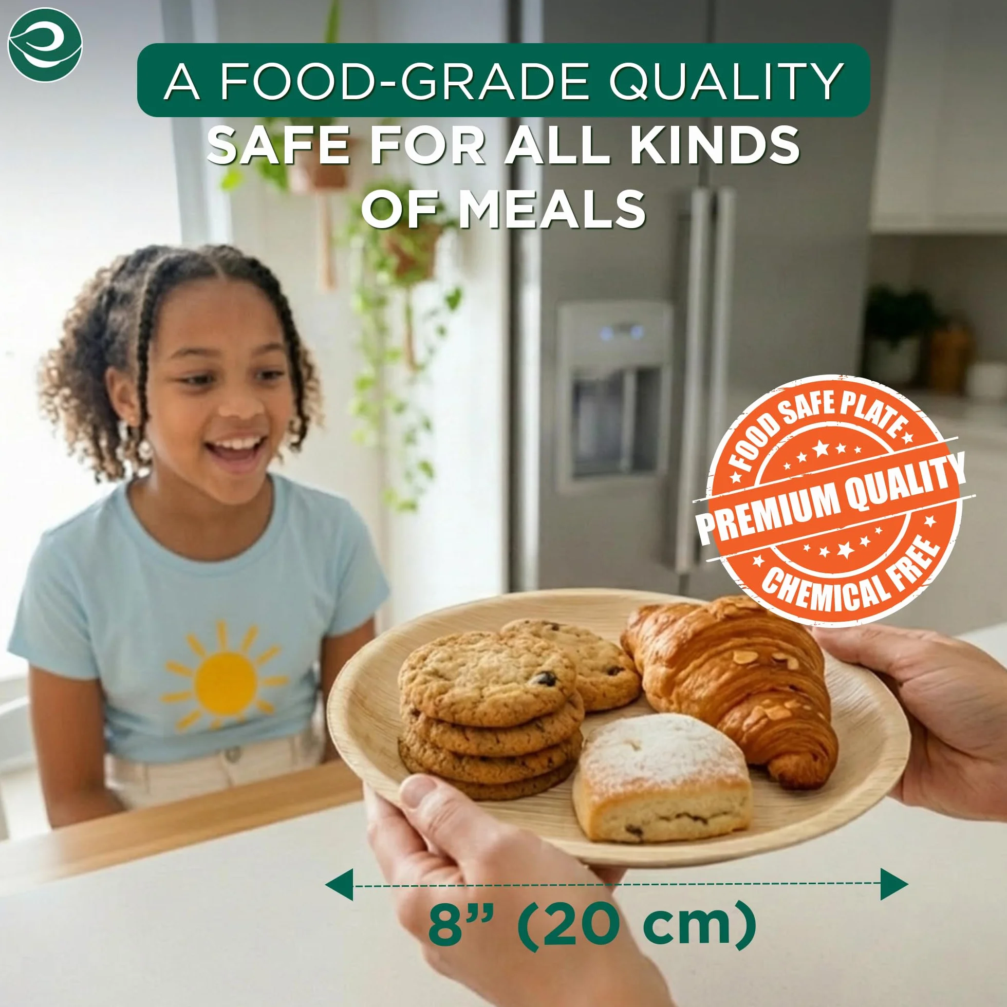 ECO SOUL W 100% kompostowalna okrągła płyta z liści palmowych, 100 sztuk, biodegradowalne i jednorazowe talerze, przyjazne dla środowiska i wytrzymałe, jak drewniane talerze, talerze piknikowe i