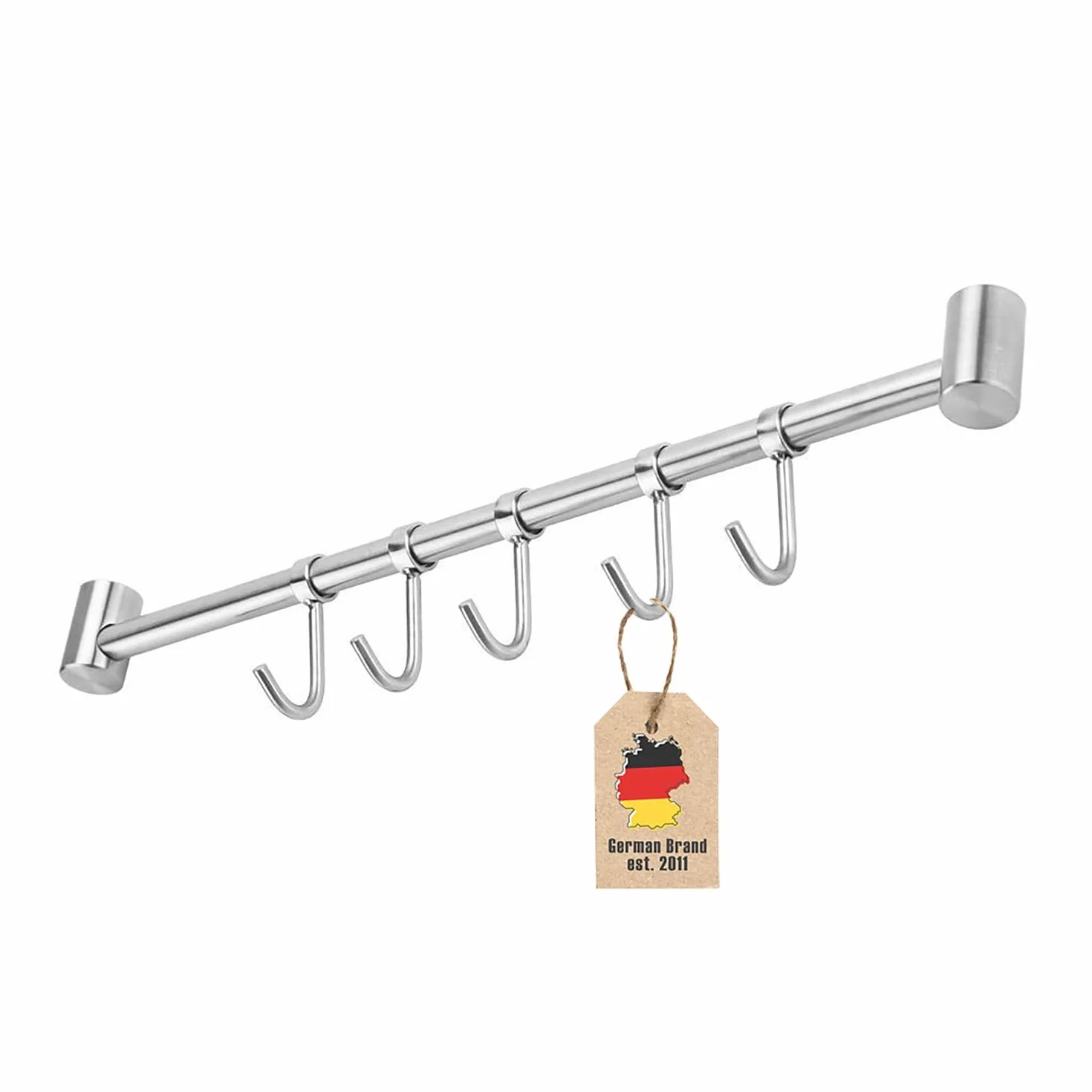 Wiszący reling kuchenny Intirilife wykonany ze stali nierdzewnej z 5 ruchomymi haczykami do wiercenia - 35.8 x 3.4 x 2.2 cm - reling kuchenny haczyk reling drążek uchwyt na kubek uchwyt ścienny