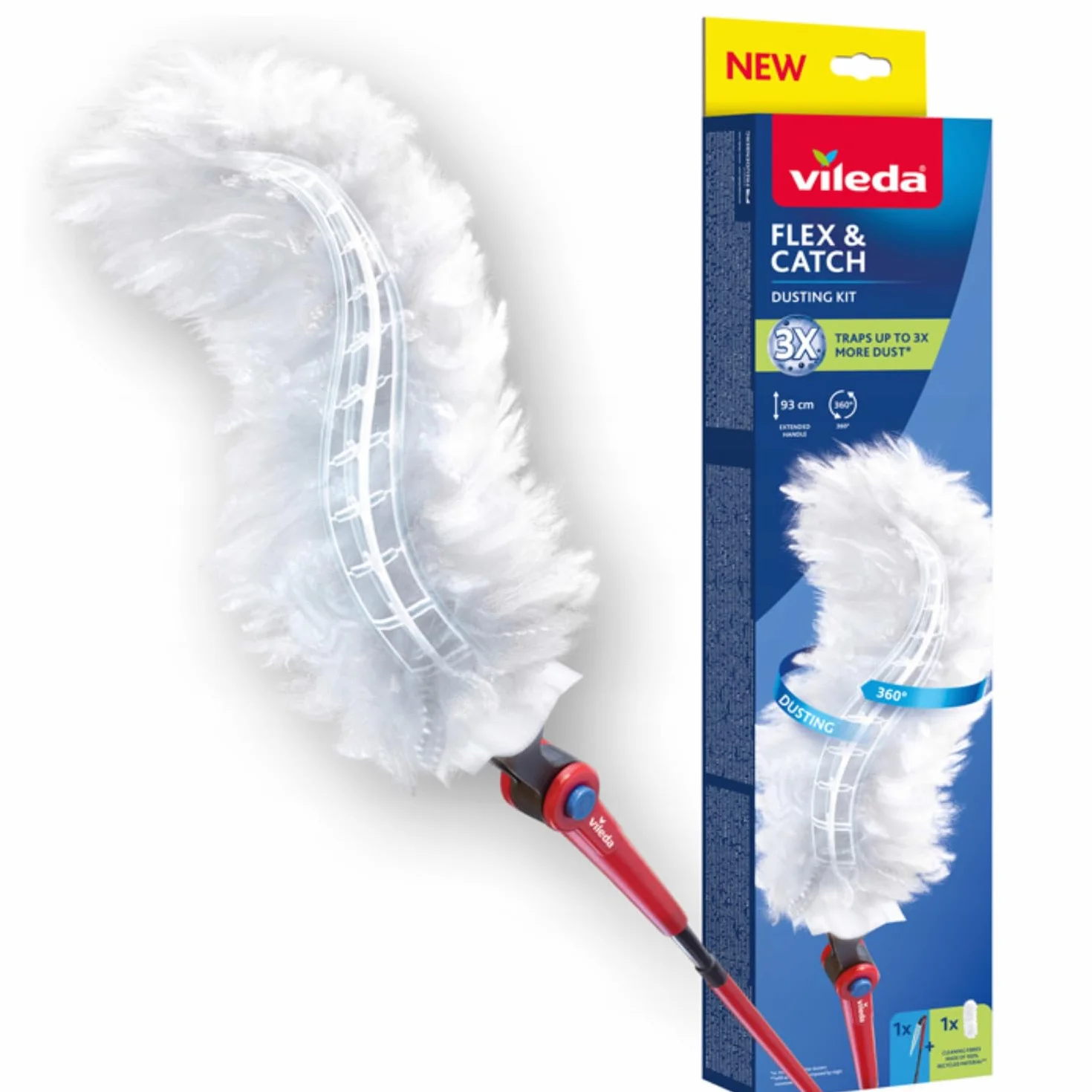 VILEDA FLEX & CATCH WYDŁUGIWANY UCHWYT UCHWYT ODBIORNIK z wysuwanym uchwytem 93 cm, 1 kompletna wymiana, czyszczenie 360°, elastyczne, maksymalne czyszczenie