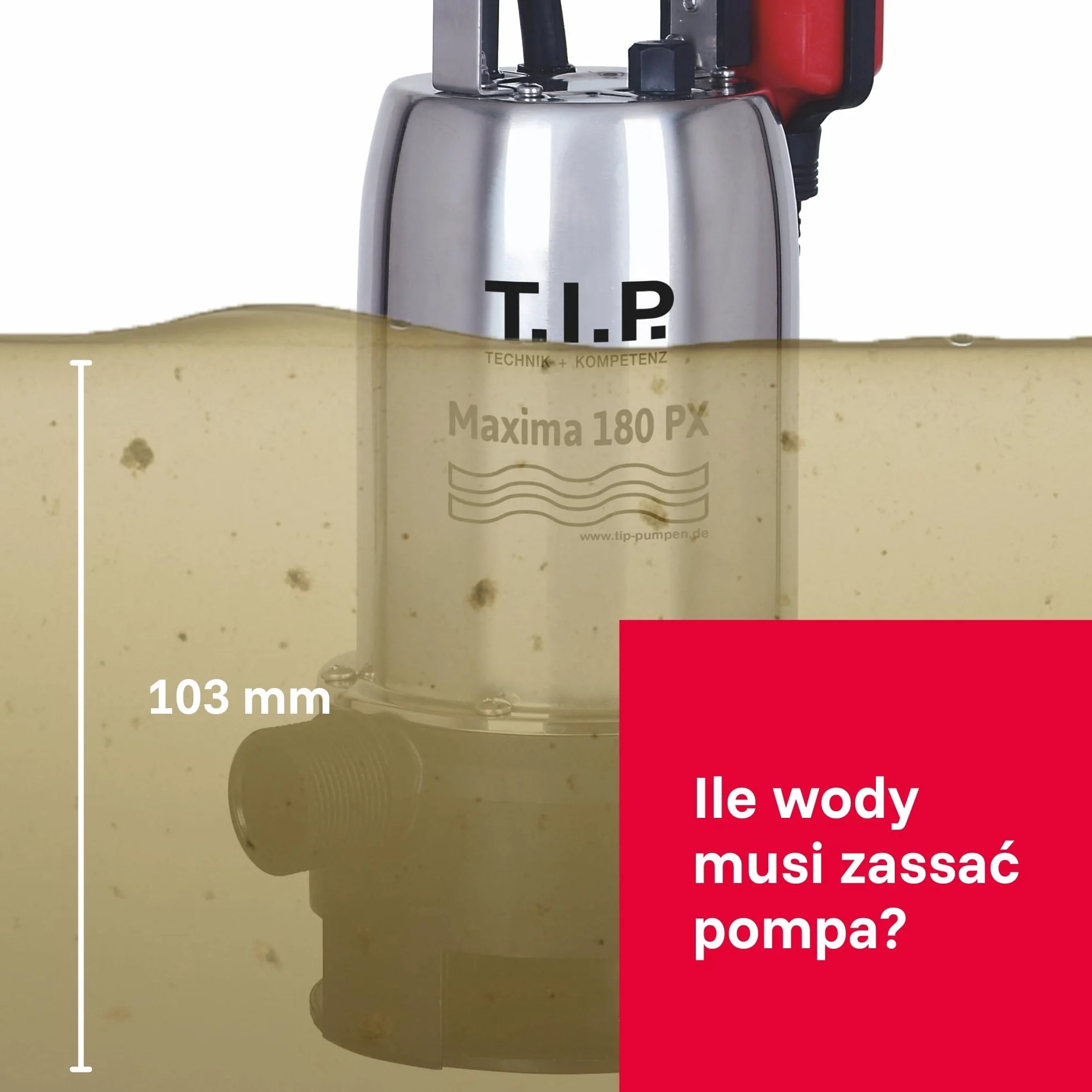 T.I.P. Pompa Zanurzeniowa TVX 7000 – Wał ze Stali Nierdzewnej, 7000 l/h, Odporna Obudowa, Odwadnianie Wykopów, Piwnic, Stawów, Automatyczny Pływakowy Wyłącznik