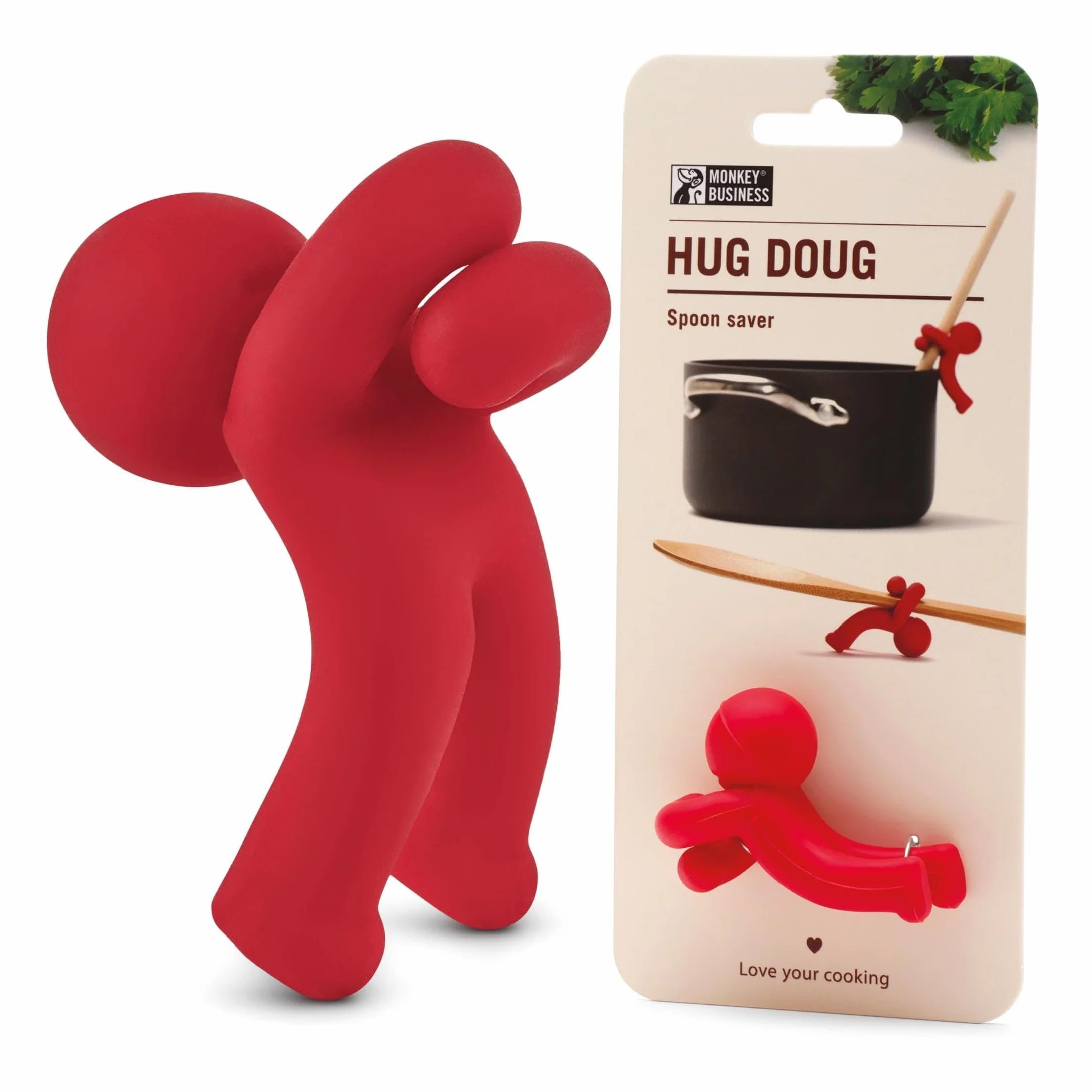 Hug Doug Łyżka Saver | Uchwyt na łyżkę i podnośnik pokrywy zapobiega wpadaniu łyżki | Silikonowa podpórka na łyżkę | Uchwyt na łyżkę kuchenną | Fajne gadżety kuchenne i urocze akcesoria kuchenne | by