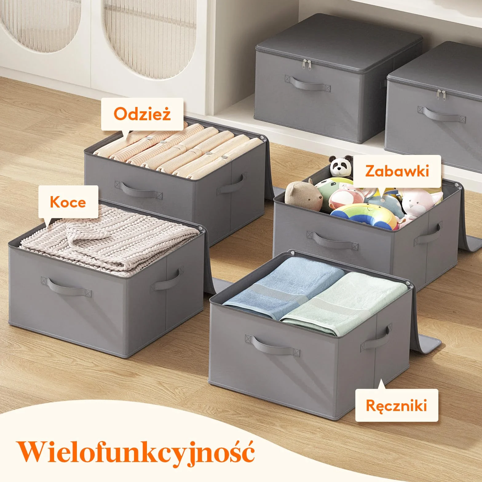 Lifewit Zestaw 3 pudełek do przechowywania tkanin, pudełko do przechowywania z pokrywką, szafa na zamek błyskawiczny, organizer do szafy 40×40×25cm na ubrania, koc, zabawki, szary