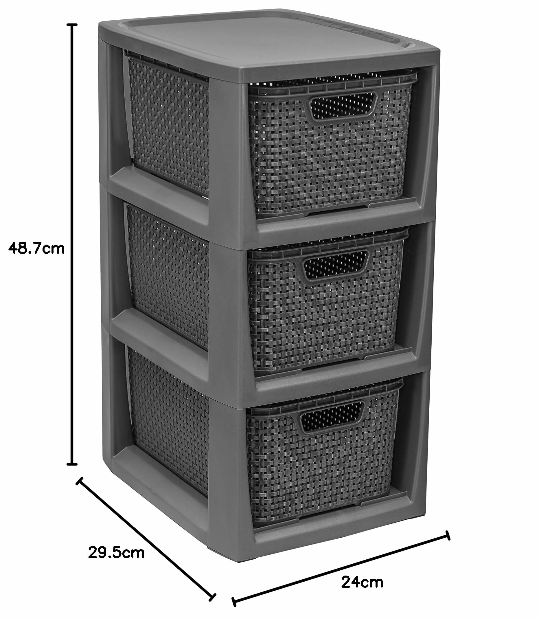 BranQ Home essential kosz rattanowy z recyklingu PP 29,5x24x48,7 cm 3 kosze Eco antracyt