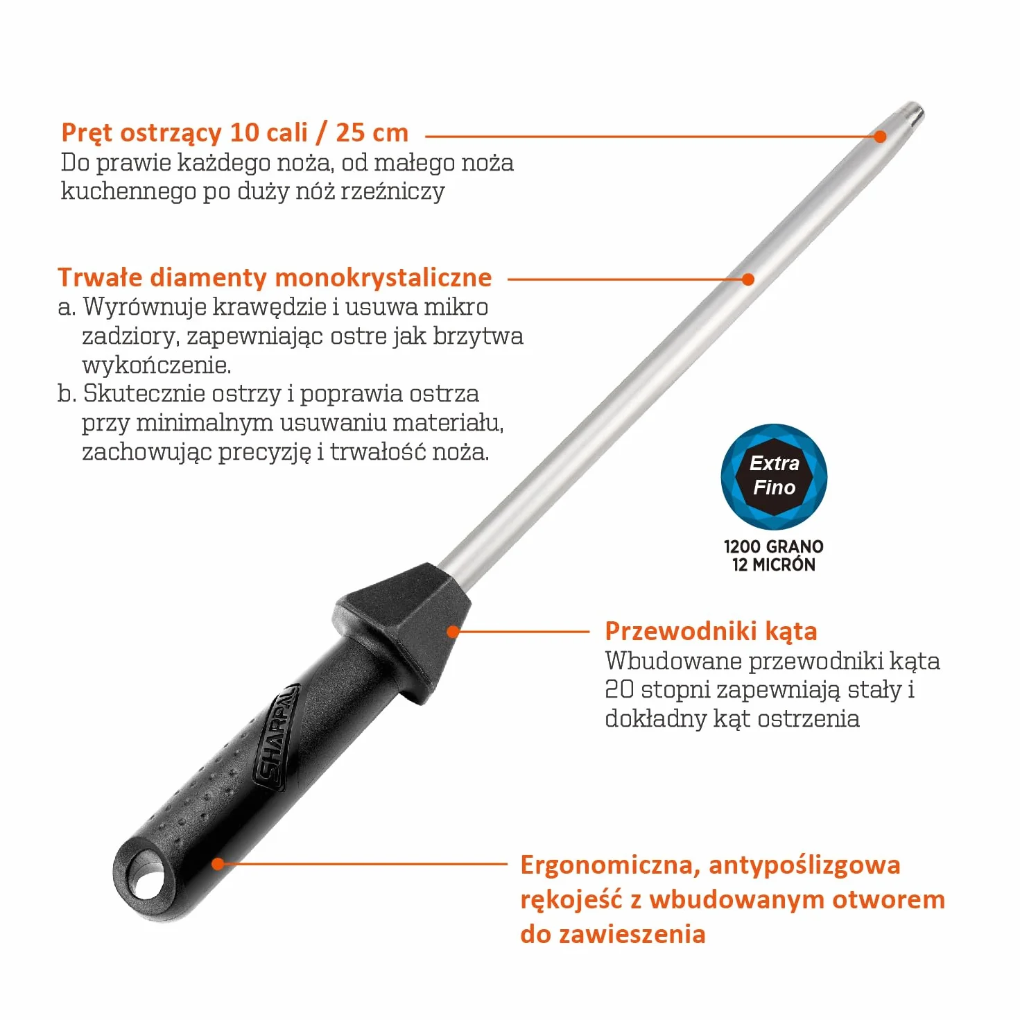SHARPAL 119N 25 cm diamentowa ostrzałka do noży Ostrzałka stalowa powlekana diamentem o ziarnistości 1200