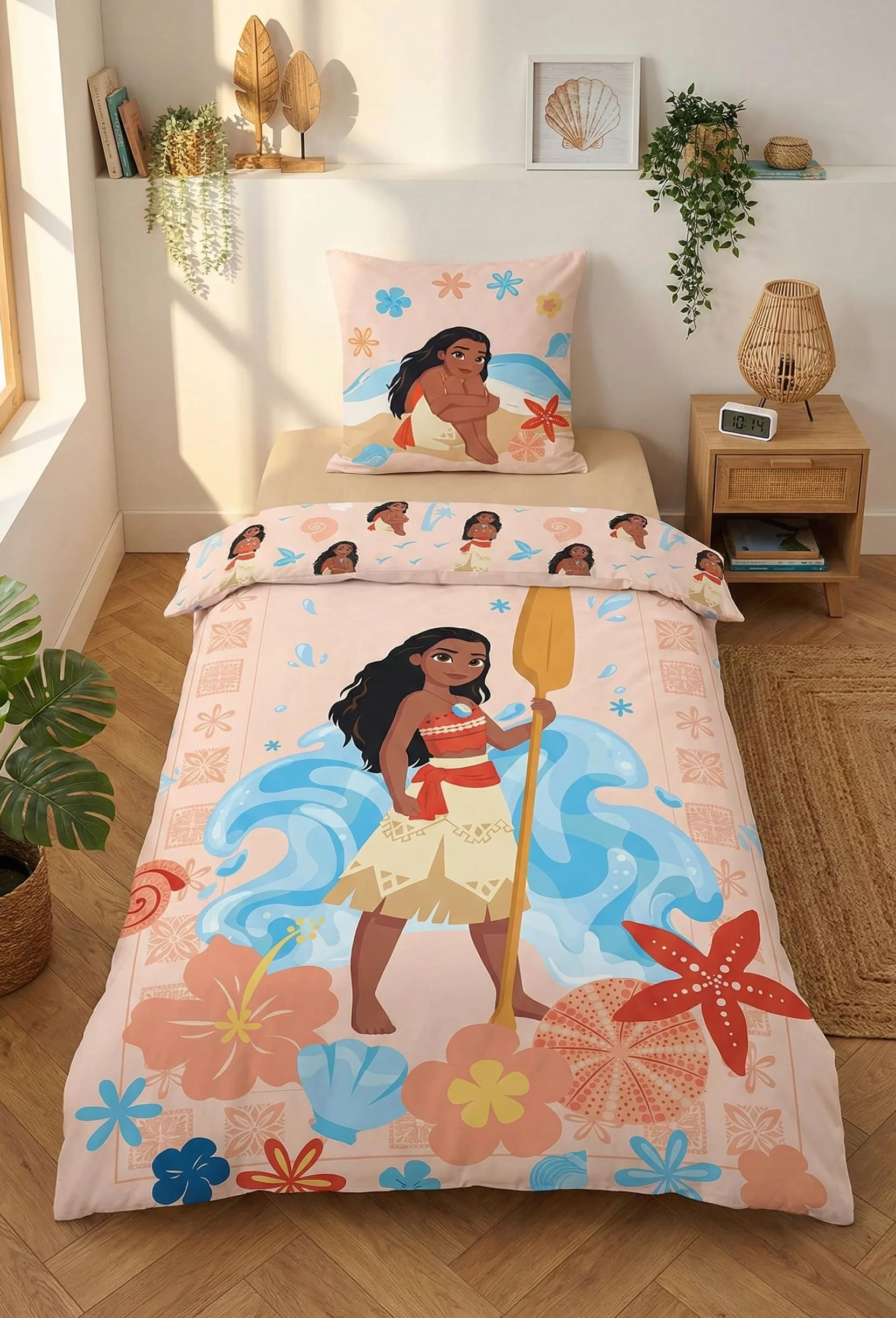 Pościel Vaiana Disney - dwustronna poszwa na kołdrę 140 x 200 cm i poszewka na poduszkę 65 x 65 cm - 100% bawełna premium, certyfikat Oeko-Tex Standard 100, zapięcie na guziki