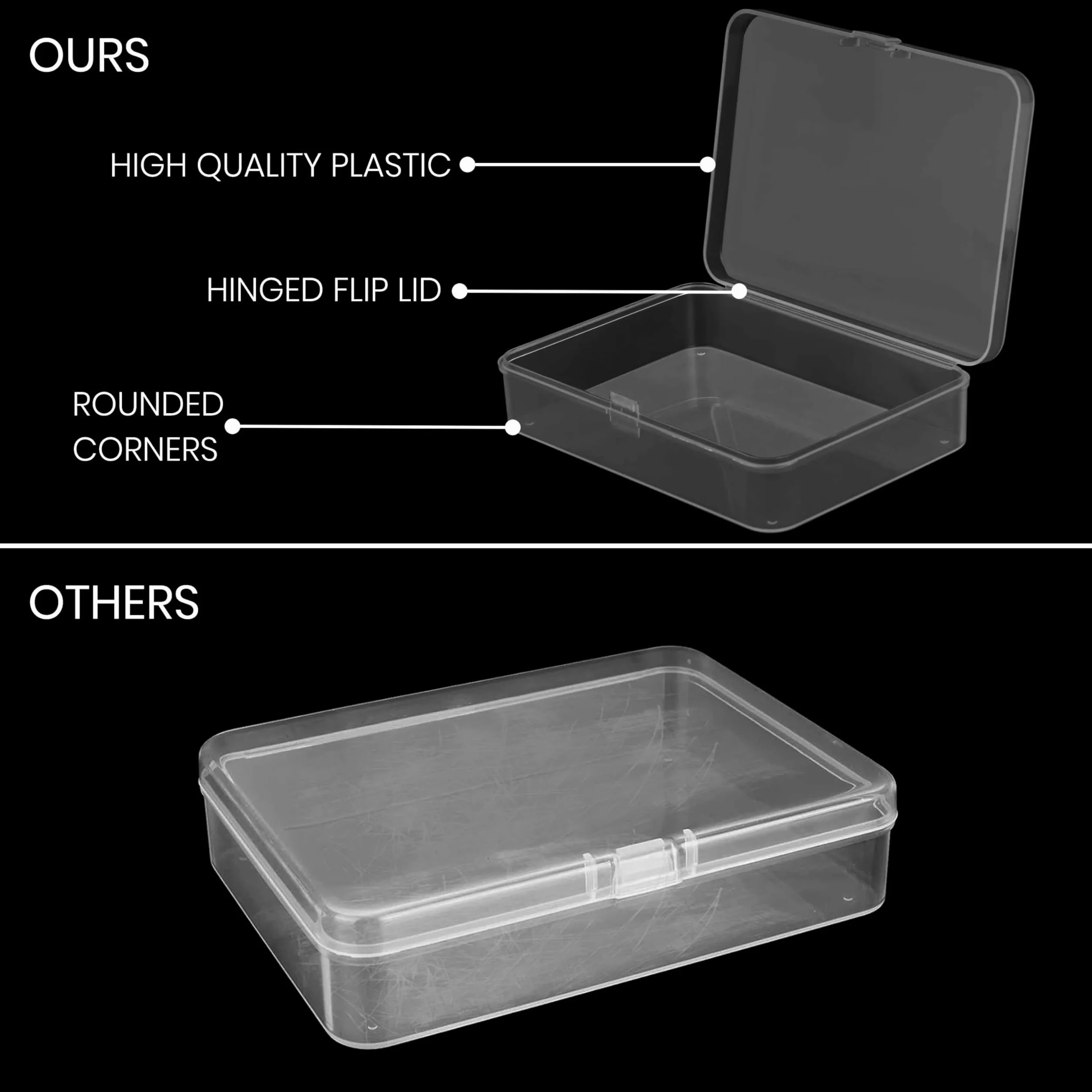 BELLE VOUS 12 małych przezroczystych plastikowych pojemników do przechowywania z pokrywą na zawiasach, 11,2 x 8,3 x 2,8 cm, mini pudełka na tabletki, koraliki, biżuterię i artykuły rzemieślnicze