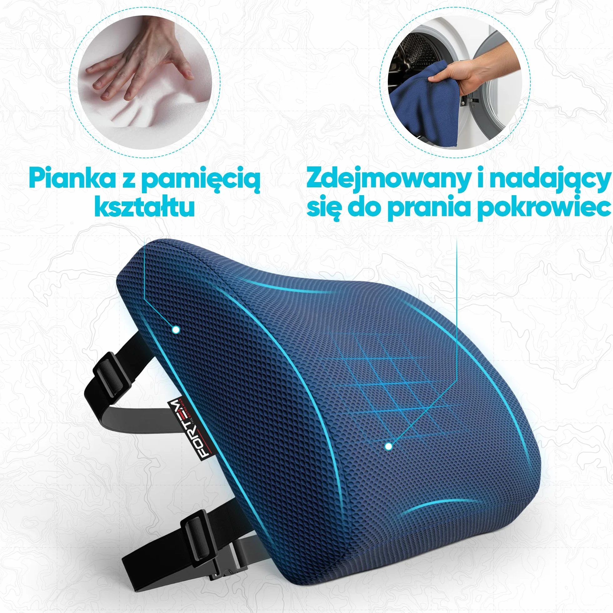 FORTEM Poduszka Lędźwiowa Ortopedyczna z Pianki Termoelastycznej na Fotel Samochodowy i Krzesło Biurowe