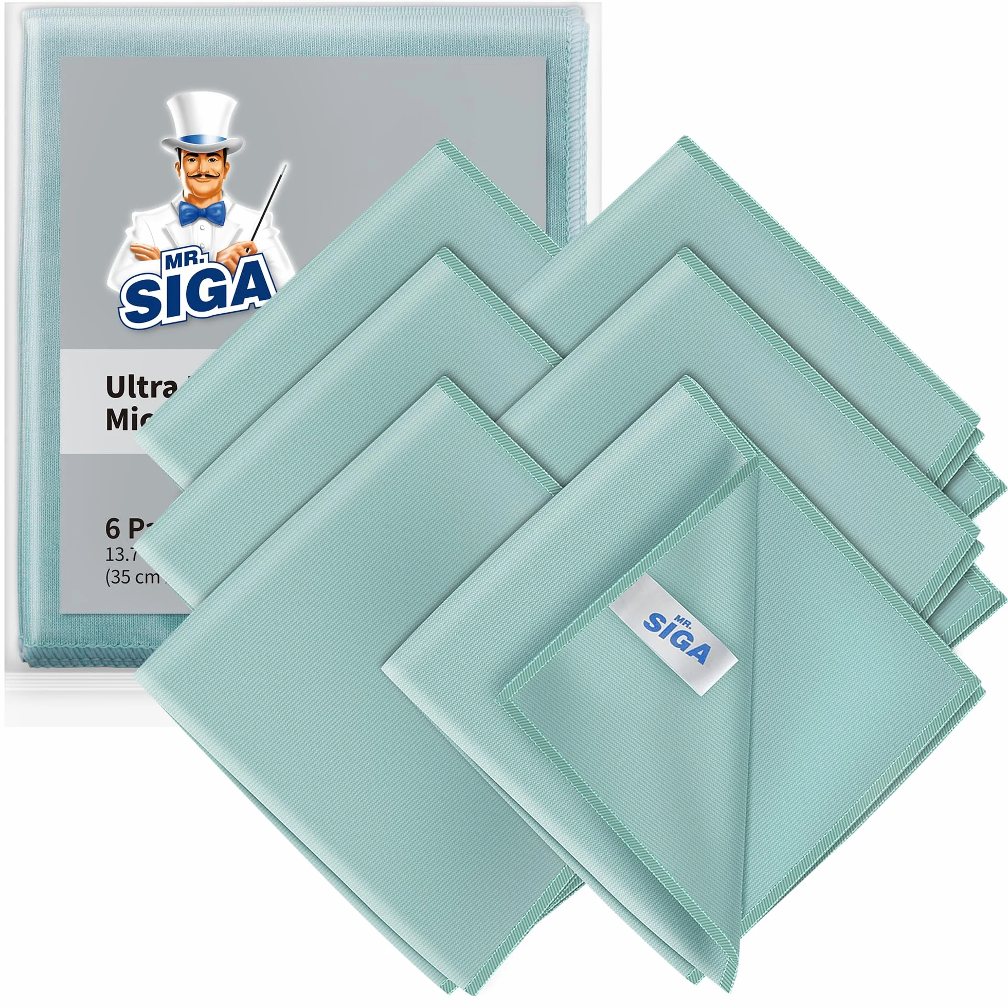 MR.SIGA Ultra cienkie ściereczki z mikrofibry do szkła, 6 sztuk, 35 x 40 cm 34,8 cm x 39,9 cm