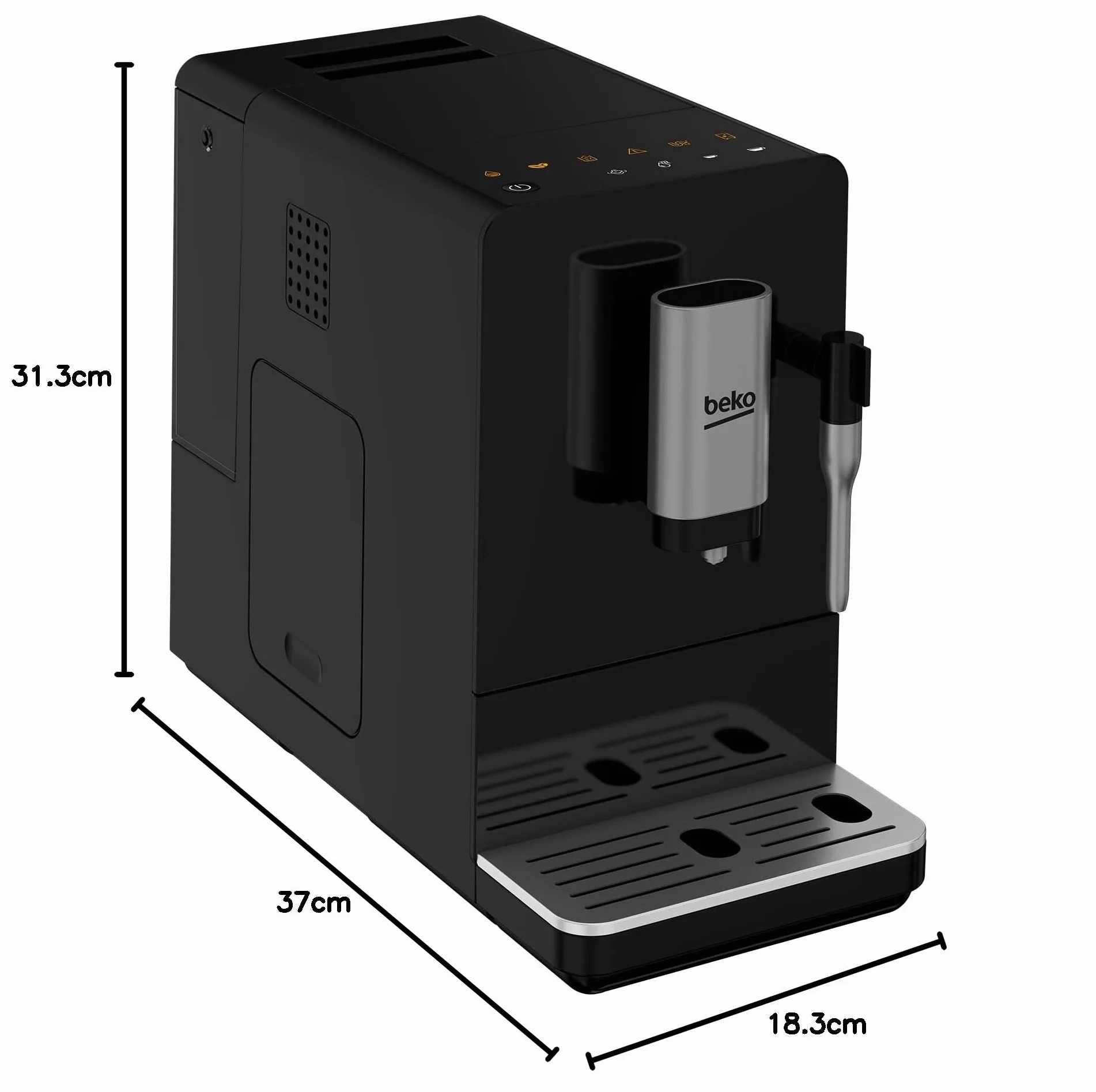 BEKO CEG 3192 B - CEG3192B - Automatyczna Ekspres do kawy ze zintegrowanym Cappuccinatorem, Zbiornik 1.5 litra, Ciśnienie 19 bar - Czarny, 18,6 x 41 x h32 cm