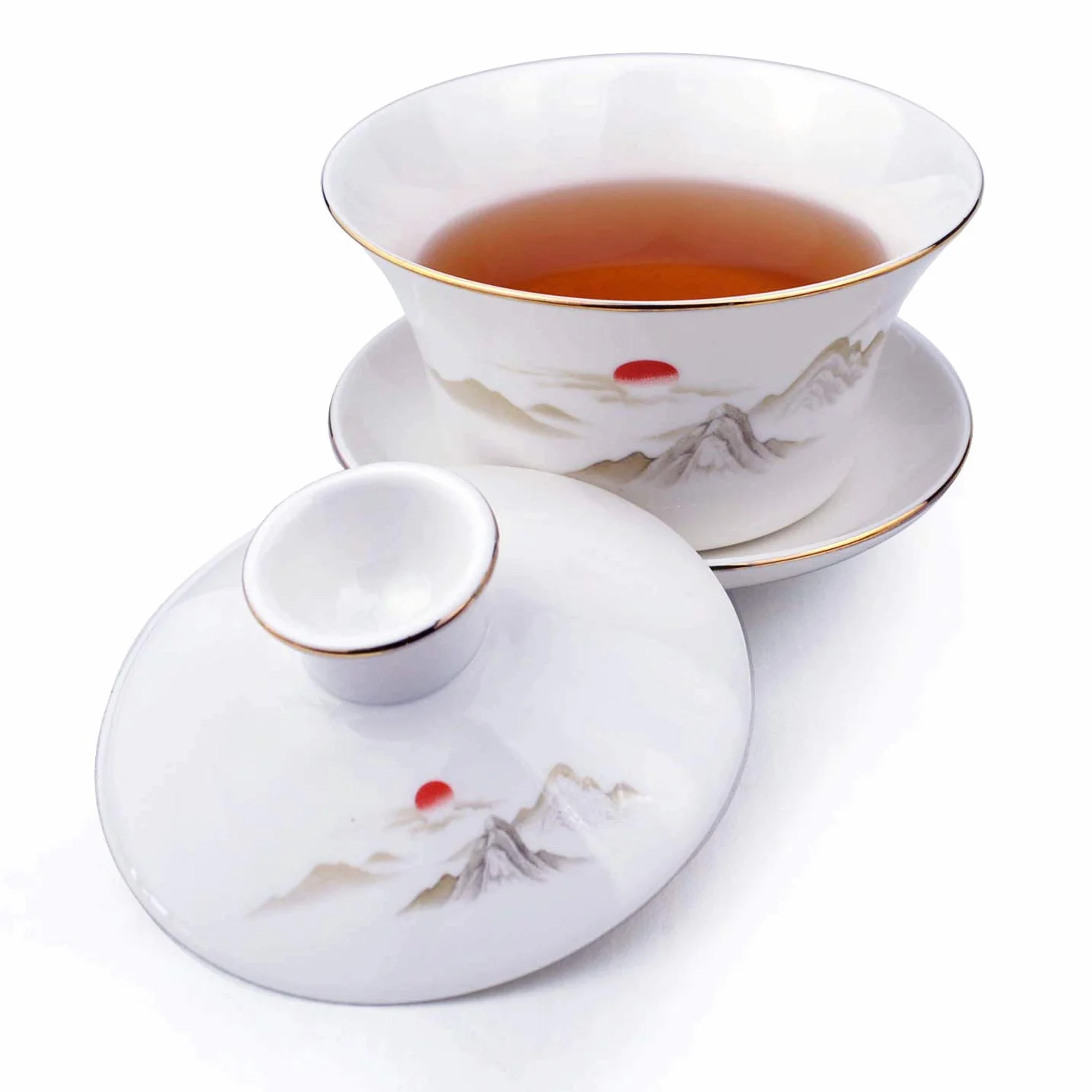 Gaiwan biała porcelana duża filiżanka do herbaty Sancai zestaw piękna wzór pokrywka słońce (255 ml średni)