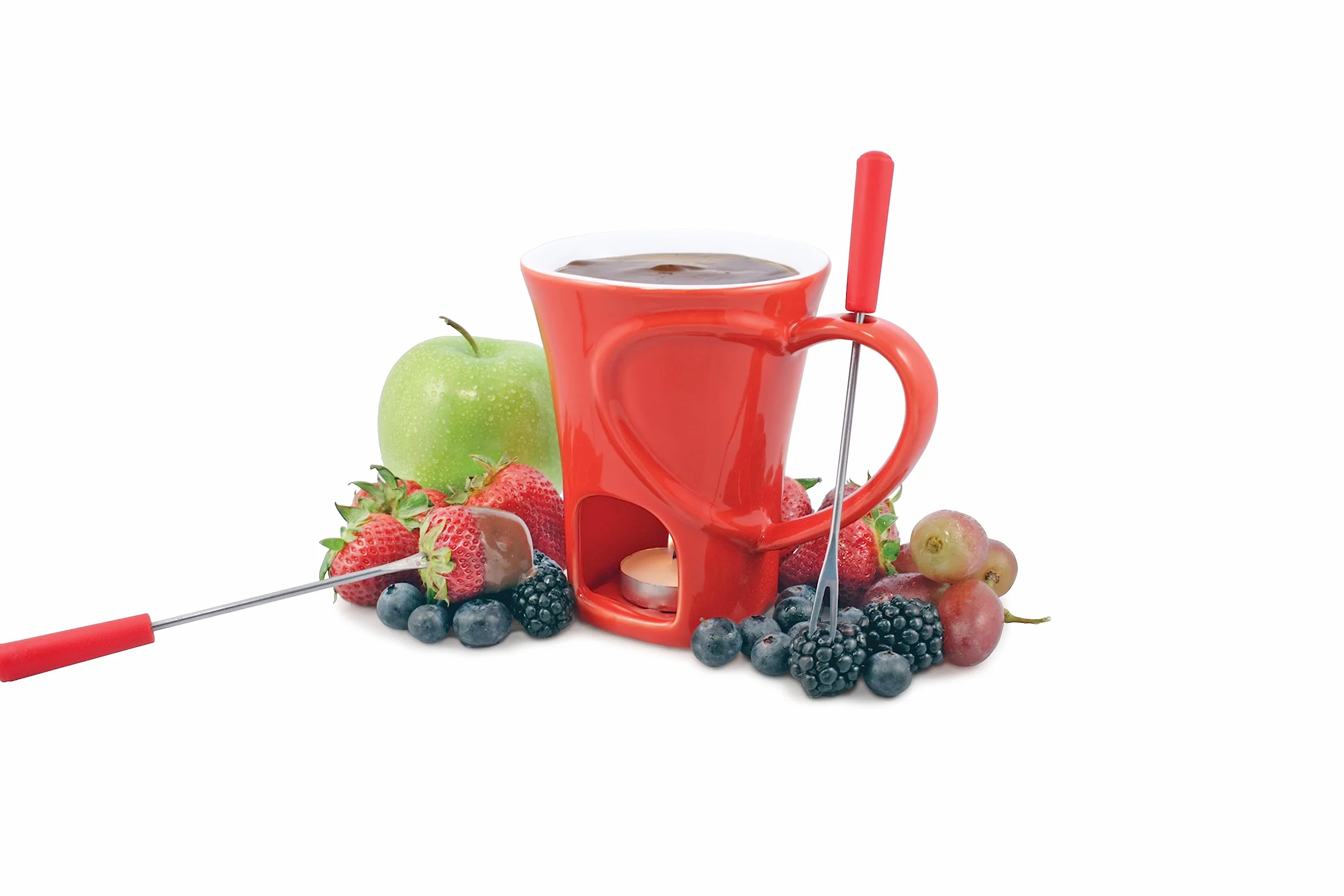 Zestaw 4 sztuk Sweetheart Ceramic/Czekoladowe Fondue ze stali nierdzewnej, czerwony, 120 ml, świeca tealight, zmywarka do naczyń, pudełko upominkowe
