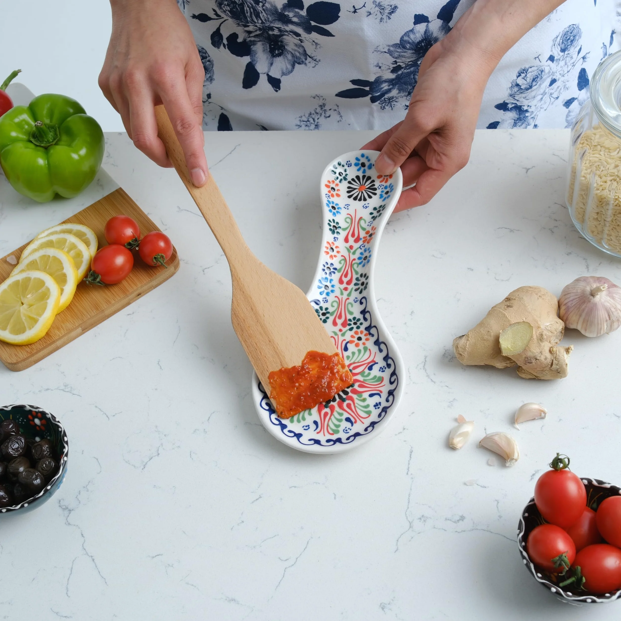 Ręcznie wykonana podstawka na łyżkę, ceramiczna podstawka na łyżkę do kuchenki, 25 cm, podstawka na łyżkę do blatu kuchennego, nadaje się do mycia w zmywarce, uchwyt na łyżkę do kuchenki, prezent na