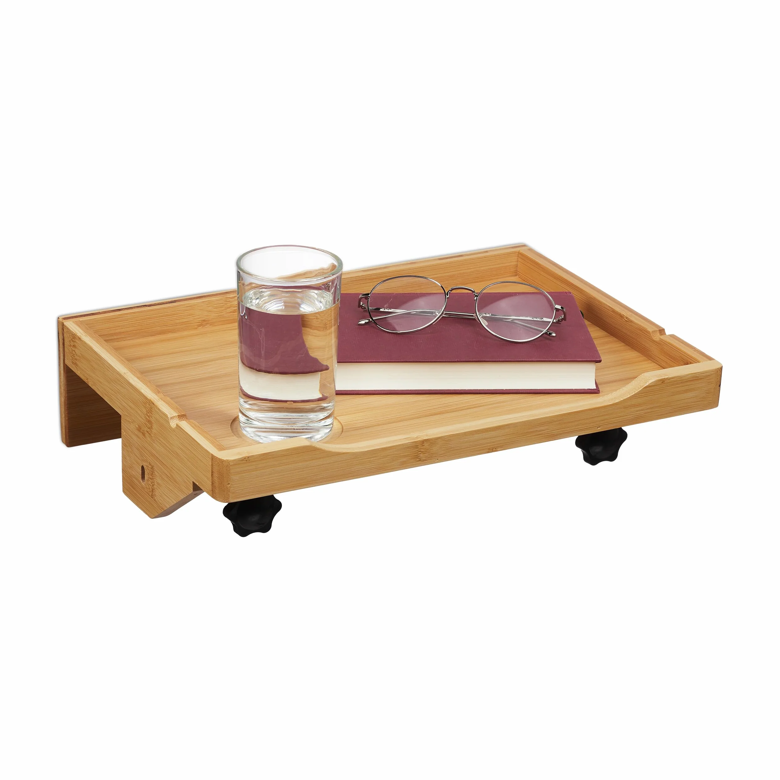 Relaxdays Półka na łóżko, mini stolik nocny z zaciskiem, do łóżka i łóżka piętrowego, wys. x szer. x gł.: 9 x 36 x 25,5 cm, z bambusa, kolor naturalny