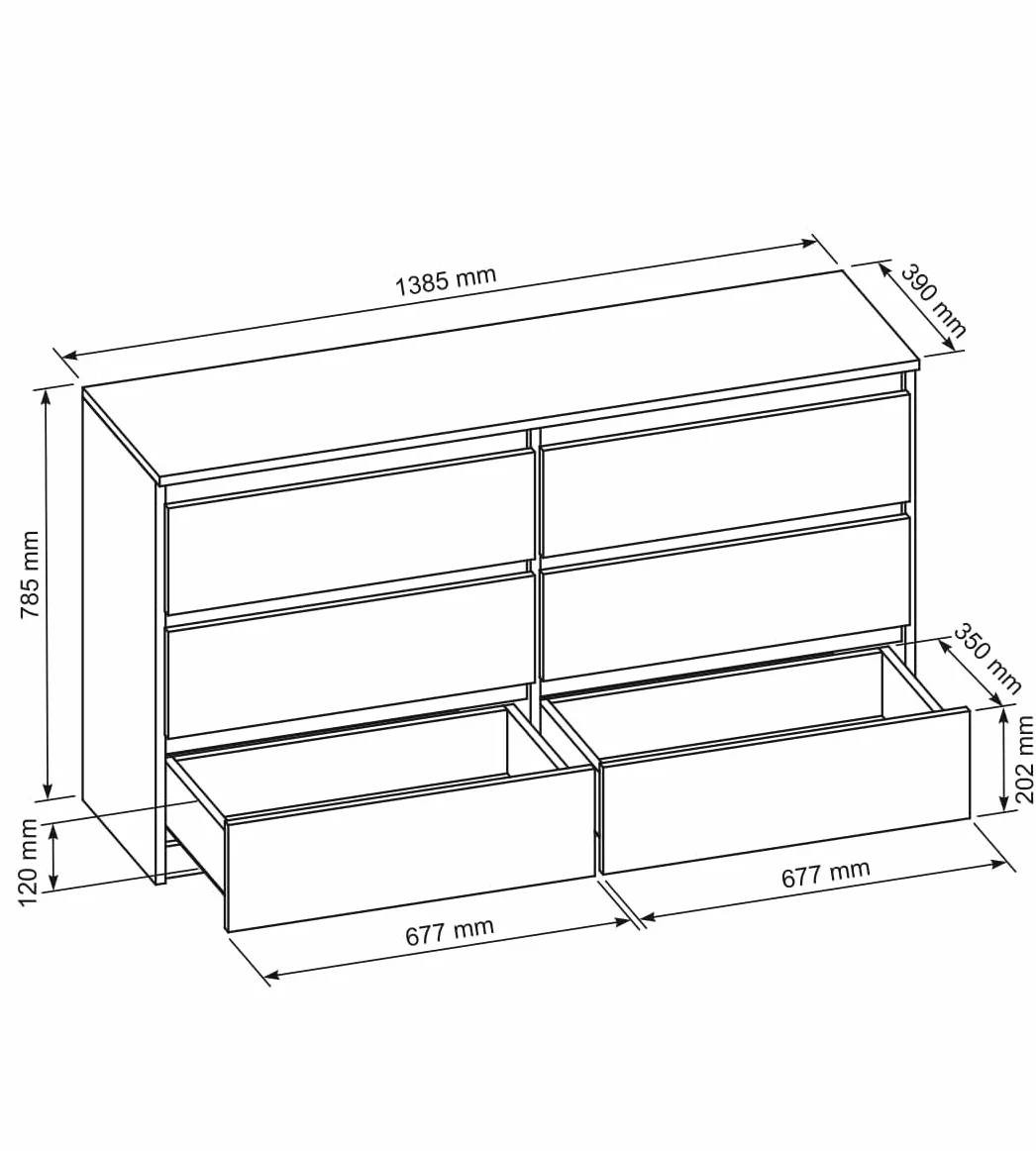 meble masztalerz Komoda Biała Mat z 6 szufladami - 138,6x78,5x39 cm - Komoda do salonu, sypialni - Szafka z szufladami - Komoda z szufladami - 140 cm