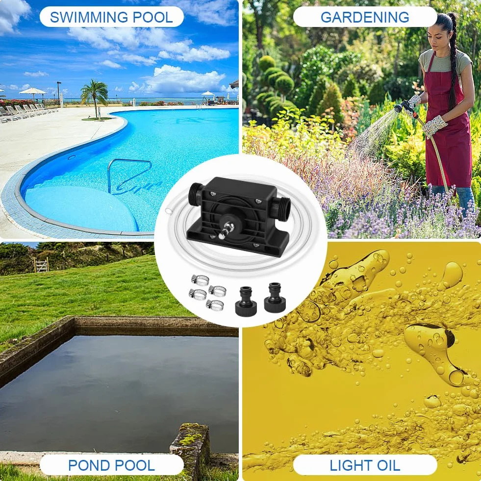 Flintronic Pompa wodna bez napędu, waterpomp, 900 L/H zelf aanzuigende overhevelpomp, accuschroefpomp, met 2m slang, voor water, olie, brandstoffen, dieselmotoren, vloeibaar water | Max. 3500 tpm