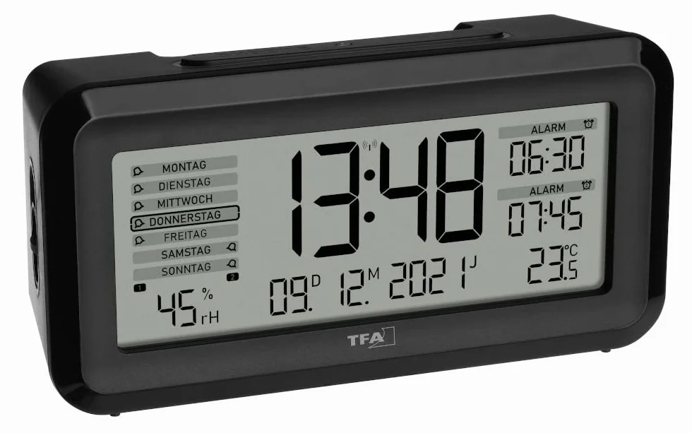 TFA Dostmann Cyfrowy budzik radiowy BOXX2, 60.2562.01, czarny, 138 x 52 mm