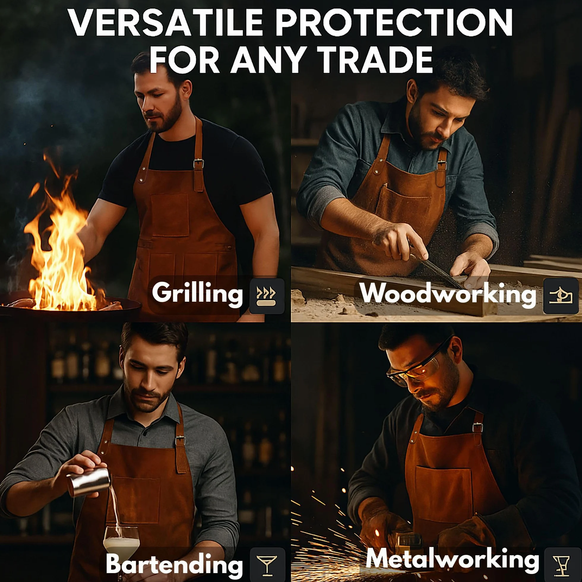 Rustic Town Genuine Leather Grill Work Apron with Tool Pocket ~ Adjustable Up to XXL for Men & Women ~ Gift Ideas for Him Her