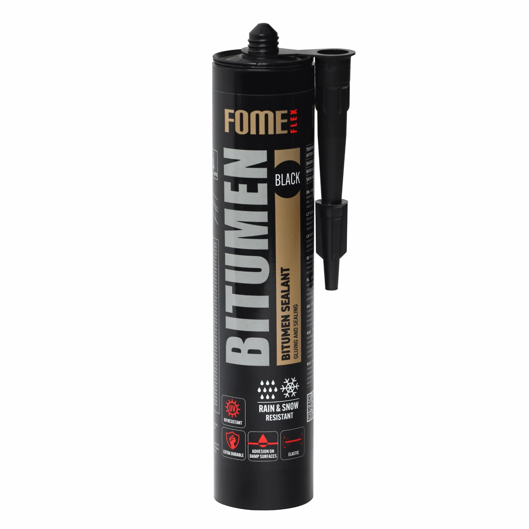 Profesjonalny uszczelniacz bitumiczny FOME FLEX BITUMEN [1 x 310 ml], odporny na warunki atmosferyczne, do uszczelniania i klejenia bitumicznych powłok dachowych.