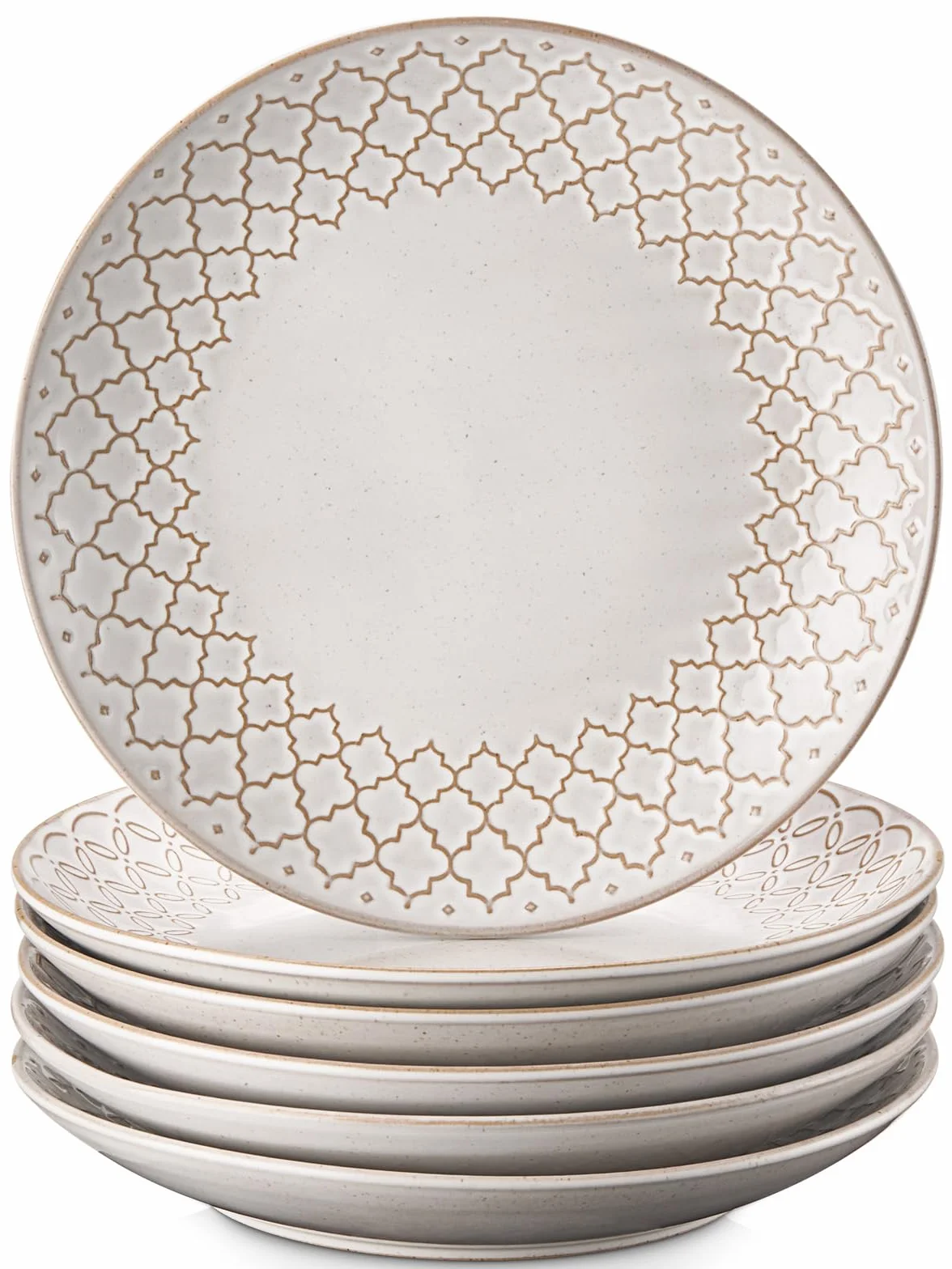 Zestaw 6 talerzy deserowych, ceramiczne talerze sałatkowe, 22 cm, wytłaczane, płaskie talerze do serwowania, na przekąski, mały lunch, sushi, odporne na zarysowania, naczynia z kamionki, nadają się do