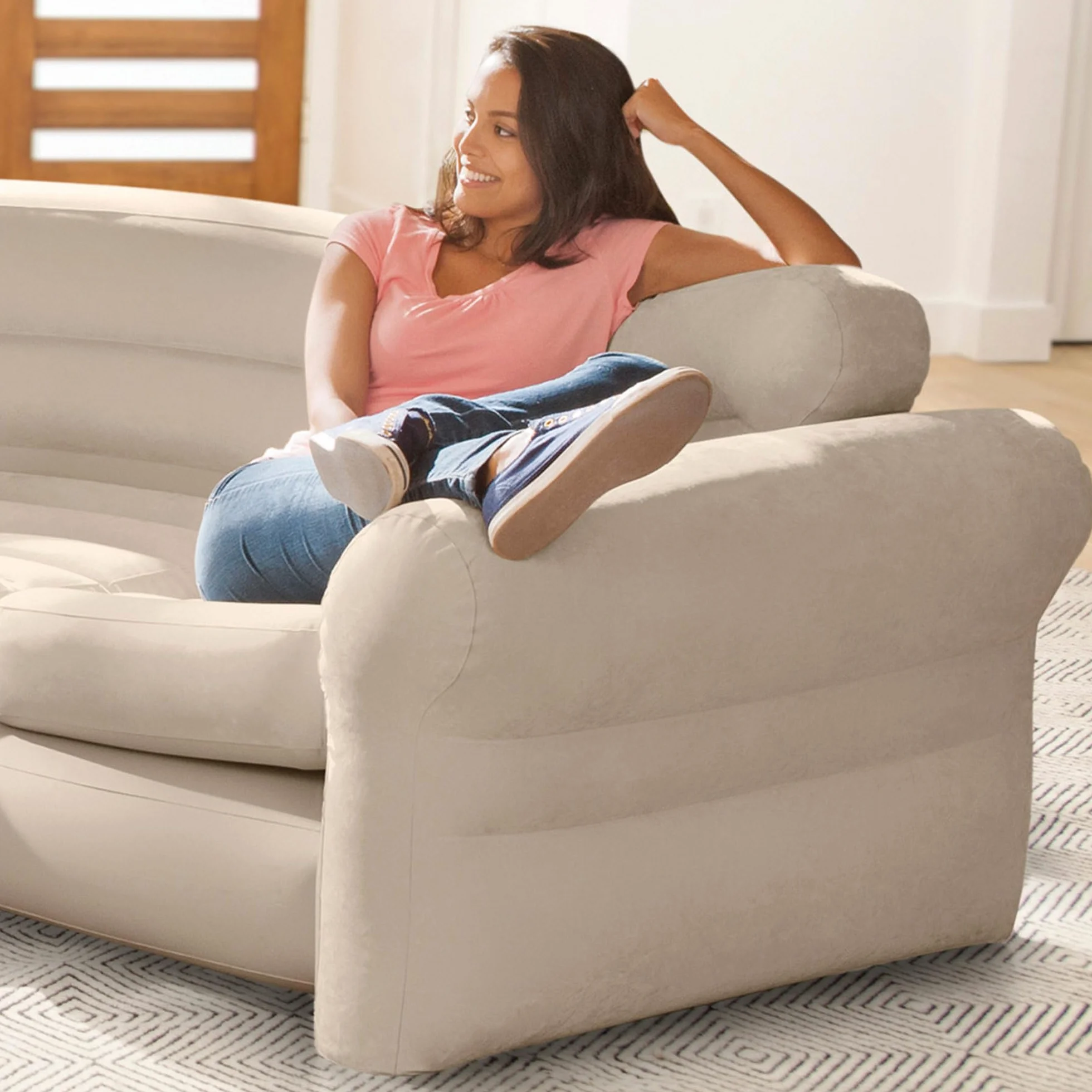 Intex Sofa Narożna, Winyl, Beżowy, 2.03 x 2.57 x 0.76 m