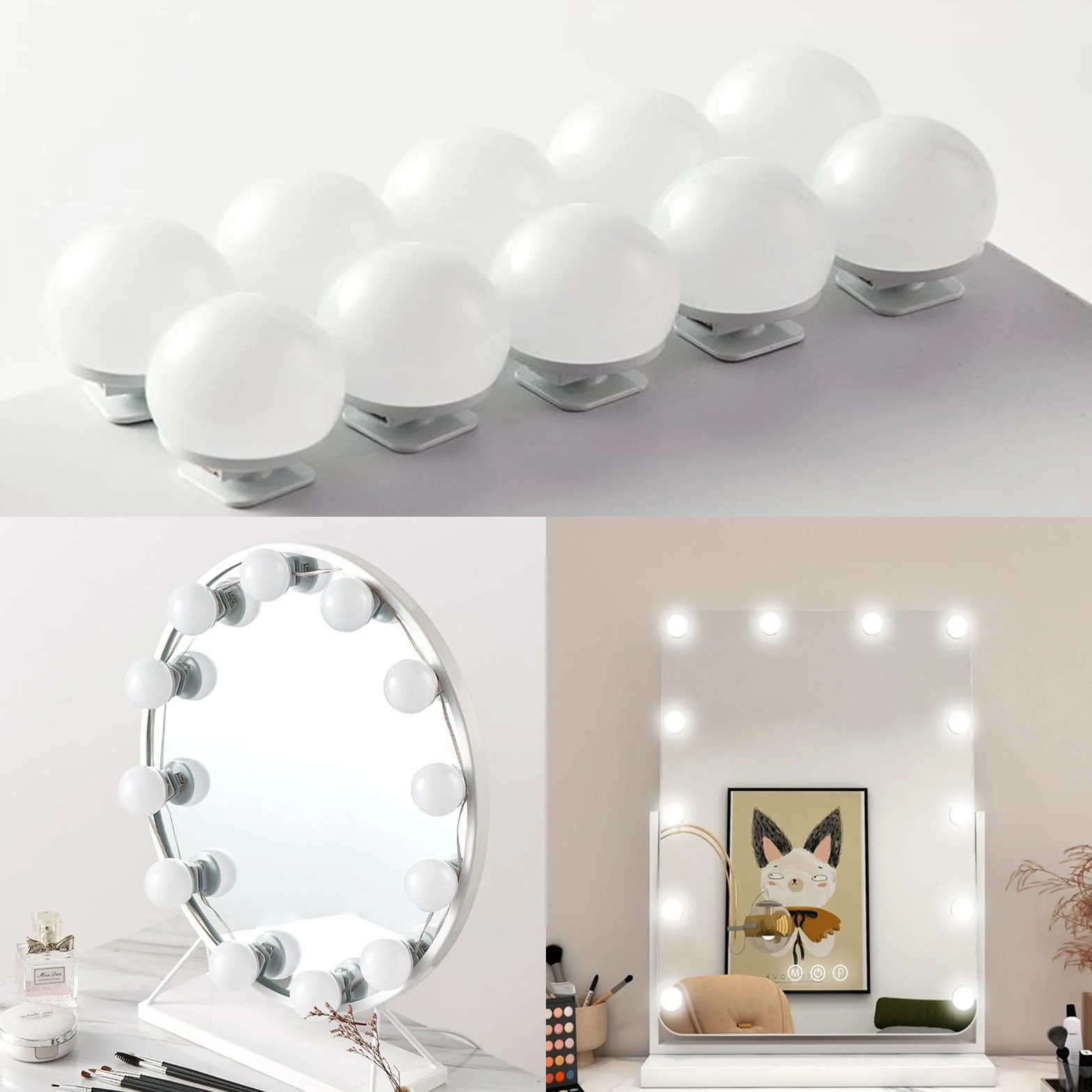 Lustro Led Toaletka 10 żarówek Hollywood Zestaw do ściemniania światła Lustro Toaletka Makeup Rampa Zdejmowana lampa do lustra 3 kolory oświetlenie toaletki (10)