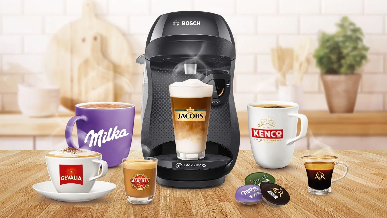 Tassimo Happy TAS1002N ekspres do kawy firmy Bosch, ponad 70 napojów, w pełni automatyczny, nadaje się do wszystkich filiżanek, zajmuje mało miejsca, 1400 W, czarny/antracyt