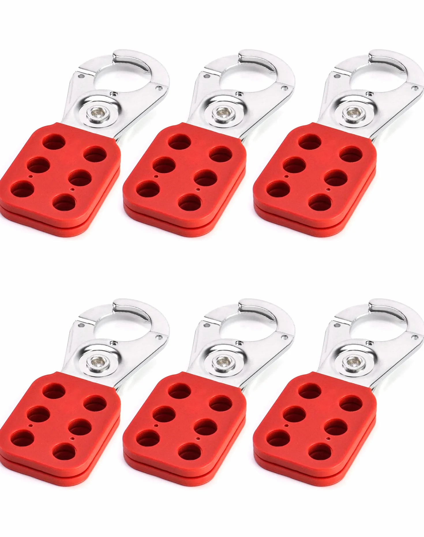QWORK® Lock Out Tag Out Hasp, 6 Pack Tamper-Proof Stainless Steel Padlock Hasp with Extended Jaw, Red