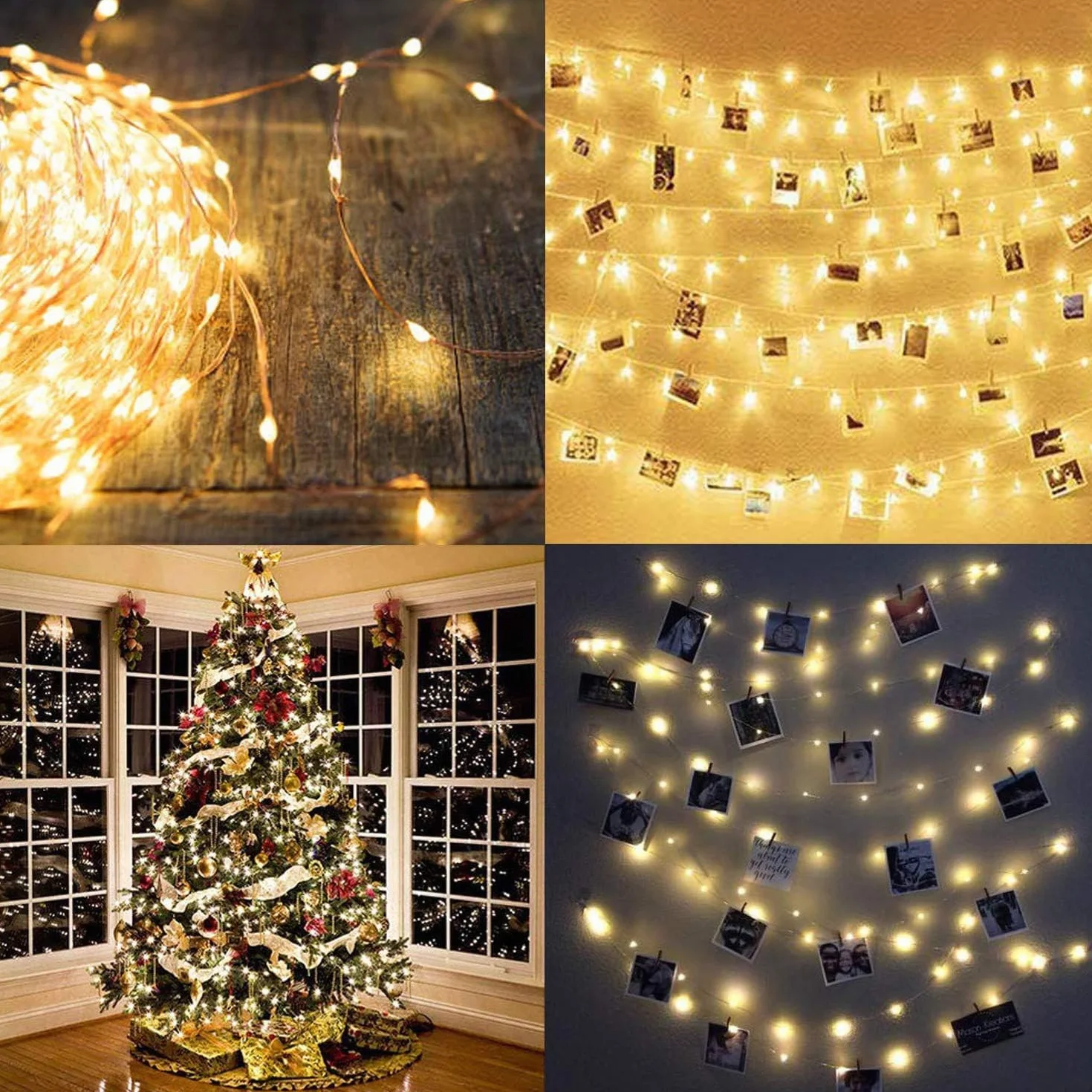 Klip do zdjęć LED USB łańcuch świetlny do dekoracji pokoju 10M 100LEDS lampki sznurkowe z 60 przezroczystymi klipsami i 20 bezszwowymi paznokciami do salonu Boże Narodzenie, ślub (ciepła biel)