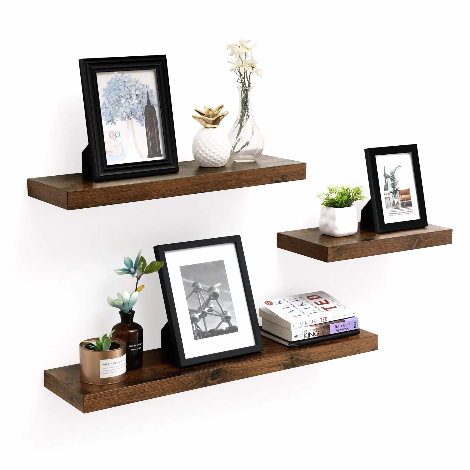 VASAGLE LWS28BX Półka ścienna, 20 x 80 x 3,8 cm, półka na ramki do zdjęć, dekoracja ścienna, półka do salonu, biura, kuchni, rustykalna brązowa